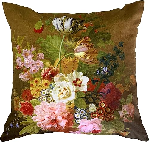 Elegante funda de almohada floral decorativa de doble cara con flores vintage de 18 x 18 pulgadas (LC-858)