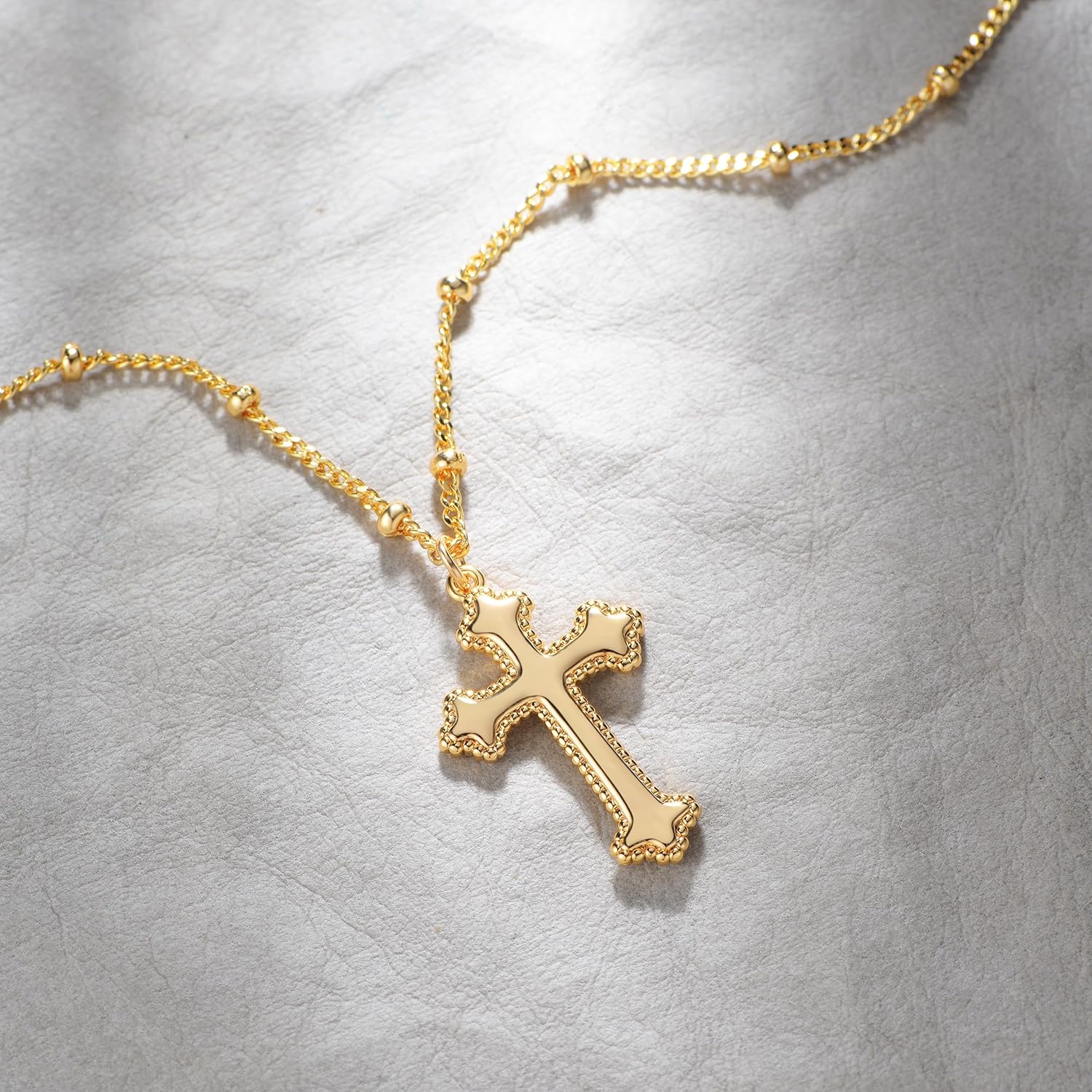 Fettero Cross Necklace Faith Pendant 14K Plated Dainty Chain Minimalist Simple Tiny God Lords Prayer Religious Jewelry - Image 5