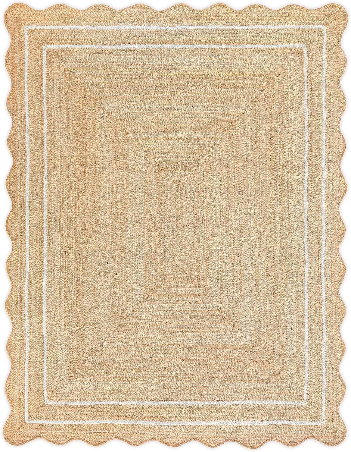 Wave Jute Rug Classic Quality Scalloped Hand Woven Boho Entryway Farmhouse Home Decor Runner Rug