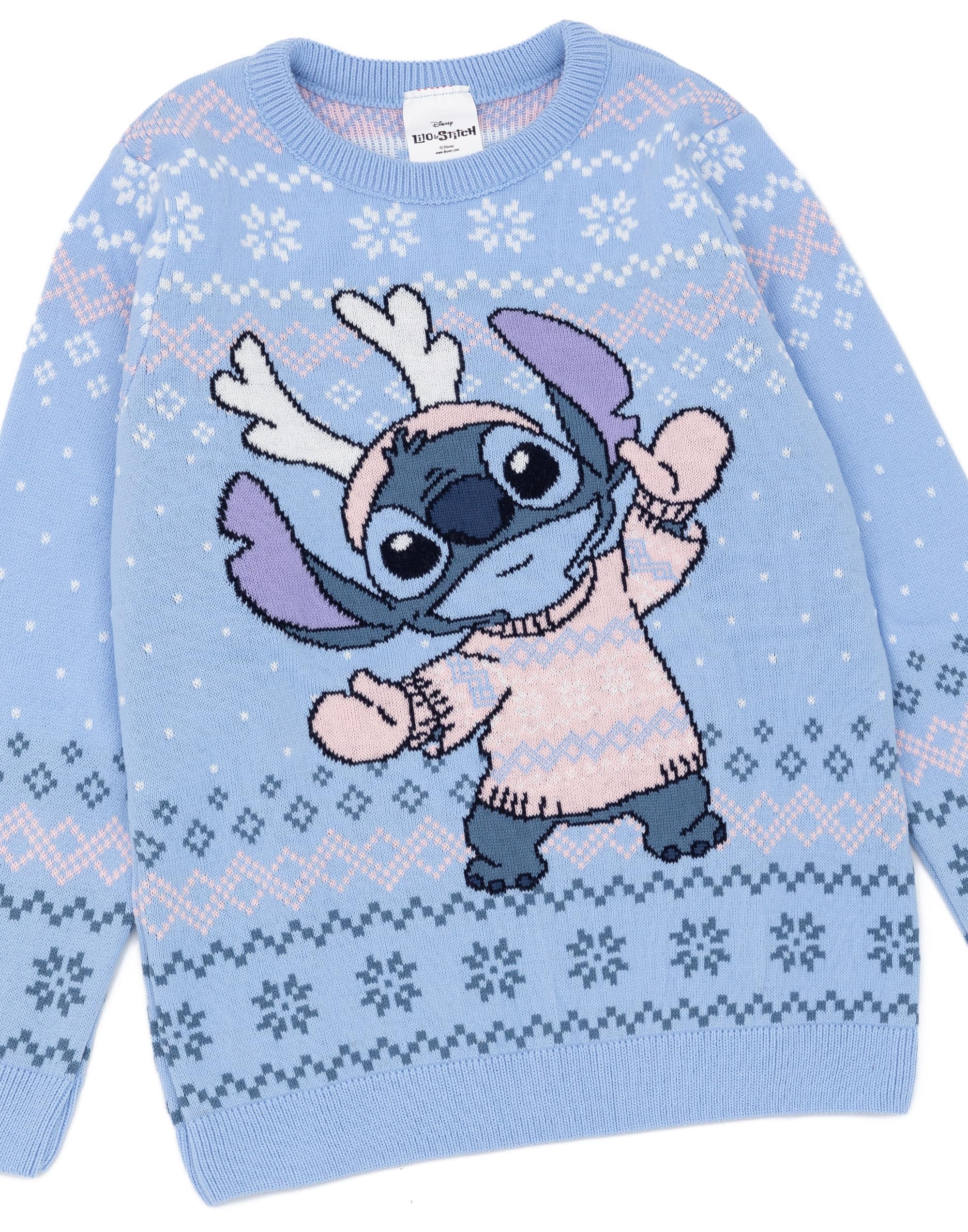 Disney Disney's Lilo & Stitch dziecięcy niebieski sweter z dzianiny | świąteczny sweter - ciepły, zabawny i przytulny | przeżyj zimową magię Stitch w dobrym stylu