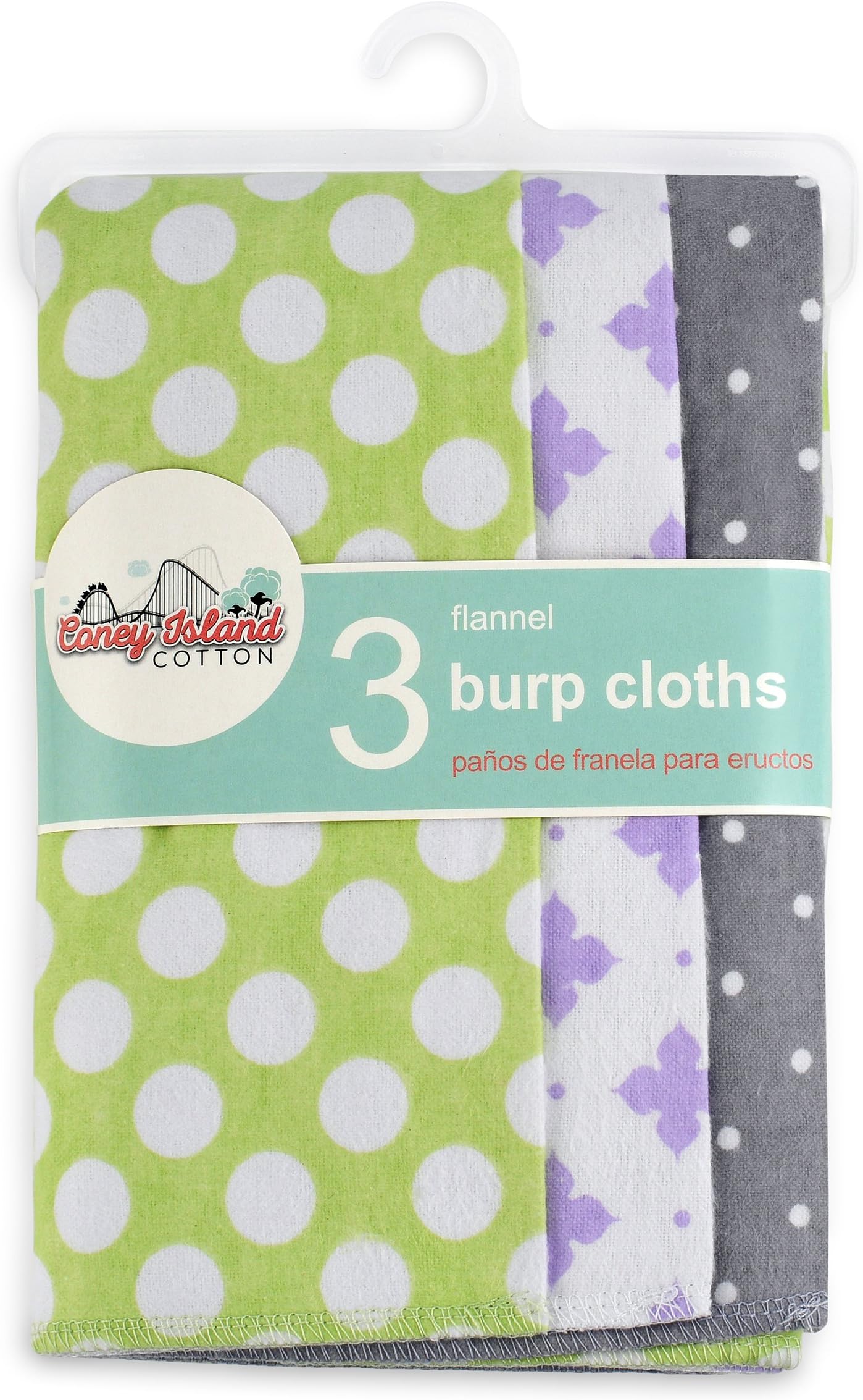 Coney Island Cotton | Flannel Burp Cloths For Babies, 100% Cotton | 3 Pack Baby Burp Wipe | Soft, Reusable, Durable | Modern, Cute Unisex Design For Boys And Girls