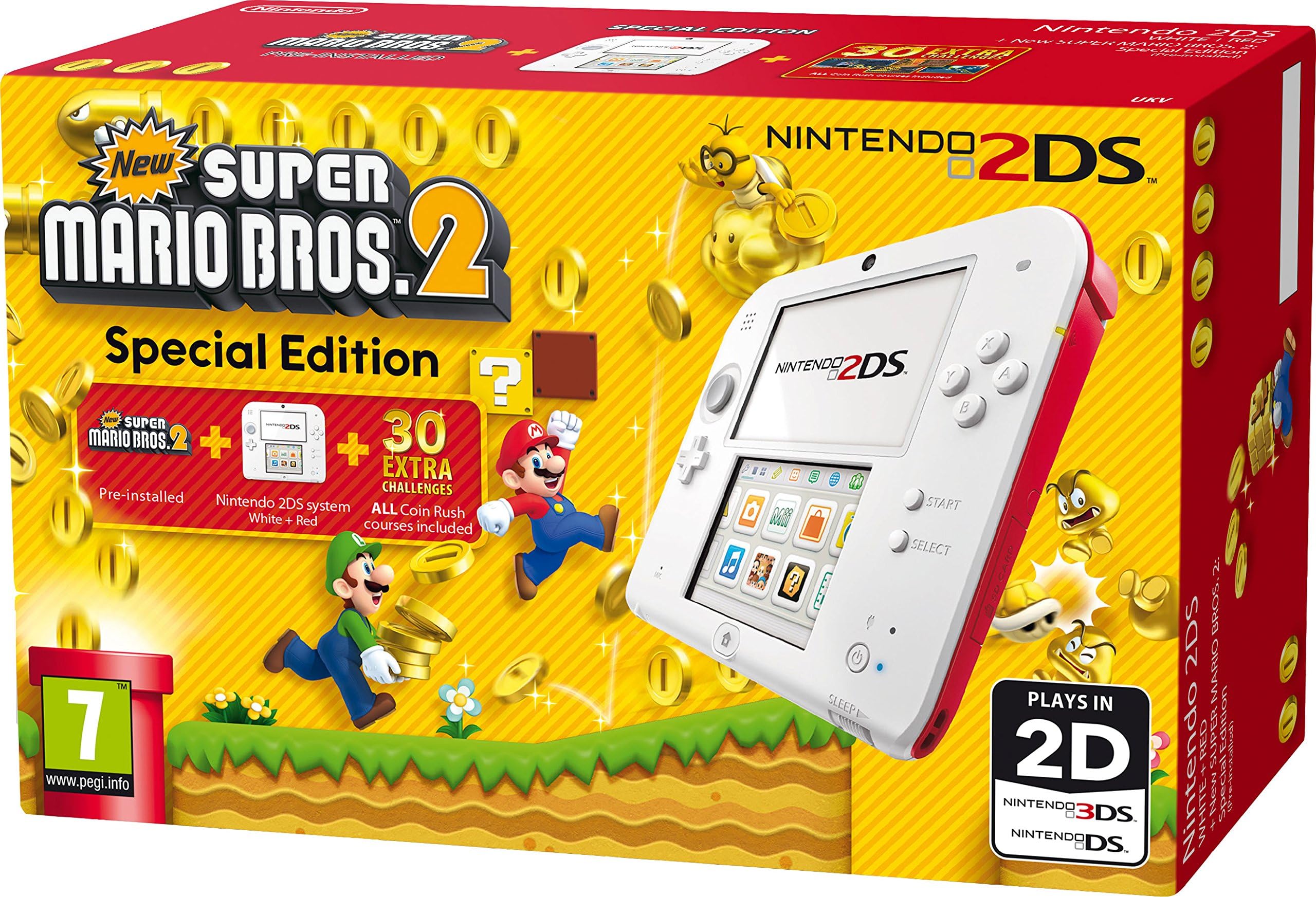 Nintendo Handheld Console 2DS - White/Red with New Super Mario Bros. 2 (Nintendo 3DS)
