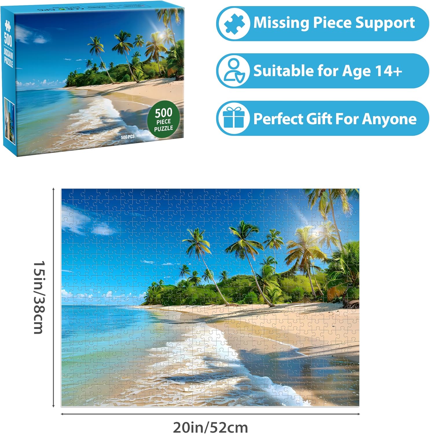 Puzzles for Adults 500 Piece Puzzle Hawaiian Sunset Beach Jigsaw Puzzle, Art Home Decor DIY Funny Game Toy Challenging Puzzles Gift for Mom, Wife, Friend, Finished Size is 21 x 15