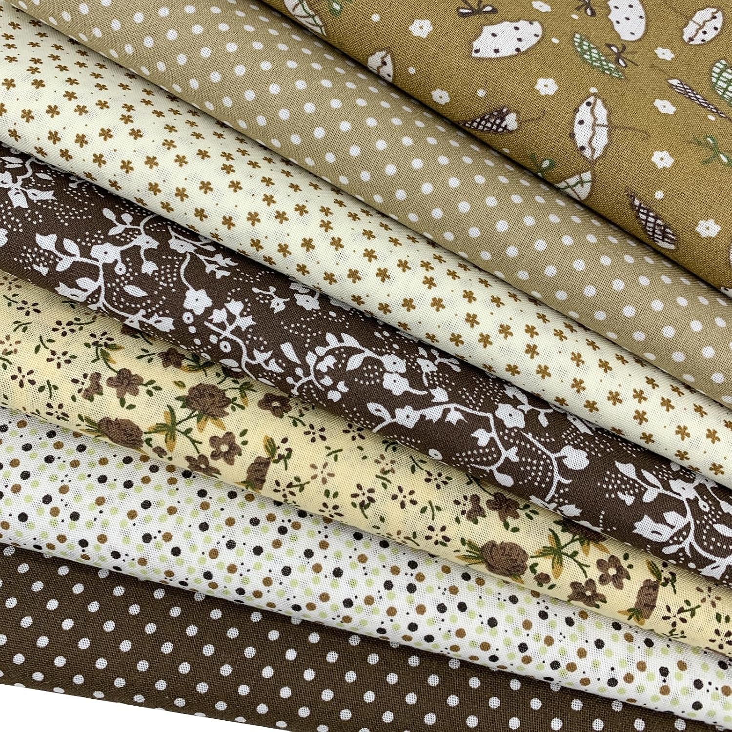 aufodara 7pcs 20” x 20” Cotton Fabric Squares Patchwork Bundle Making Supplies Quilting Weight 120 g/m² for Sewing Quilt DIY Artcraft Handwork (Brown) image 3