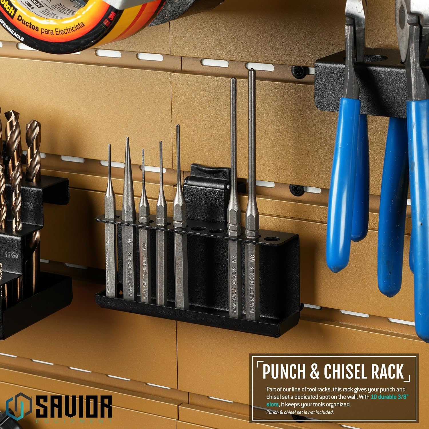 Savior Equipment Wall Rack System Attachment Chisel Set Tool Holder Punch Rack, Heavy-Duty Steel Tactical Modular Firearms Gun Wall Gear Accessories Organizer
