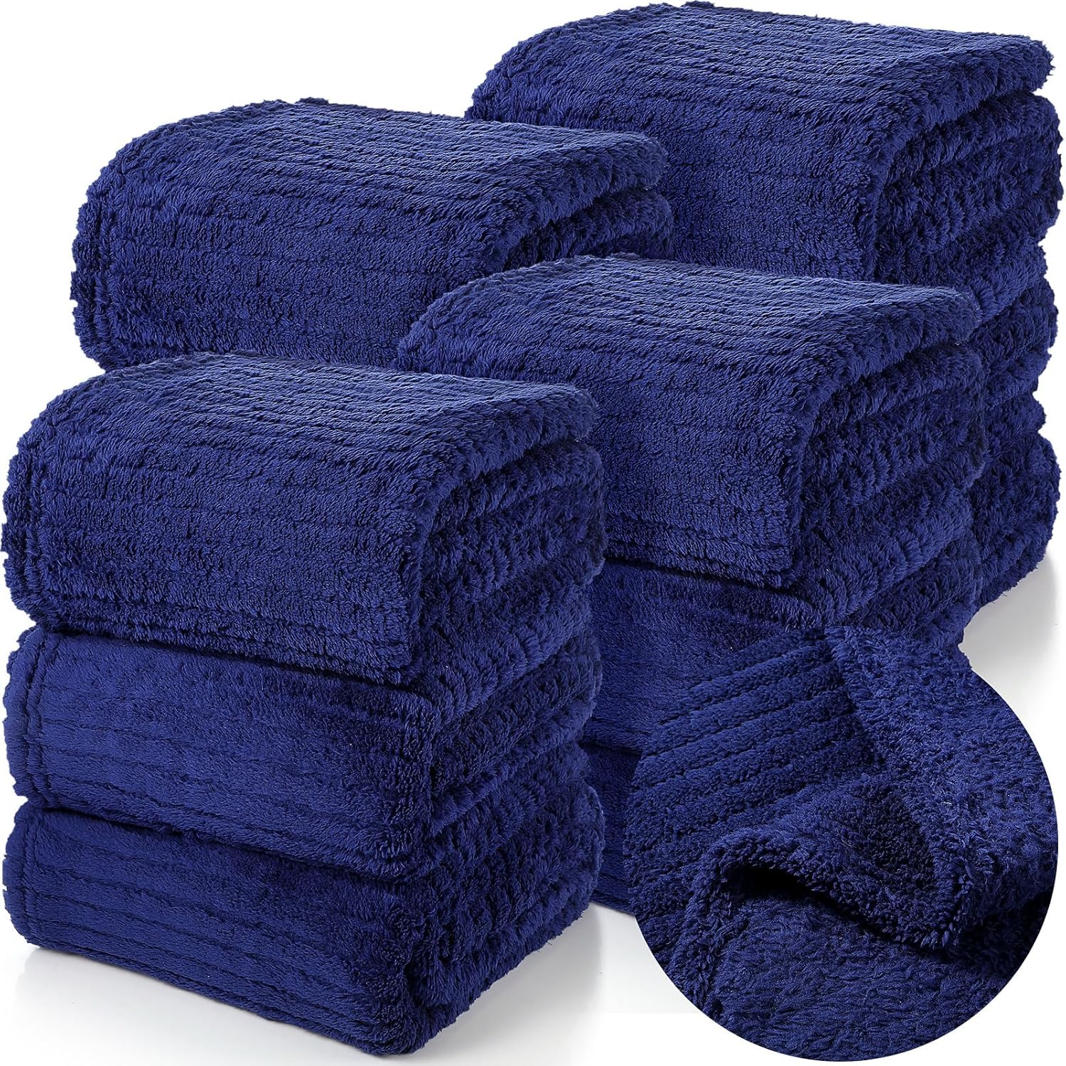 (Incomplete)12 Pcs Sherpa Fleece Throw Blanket Bulk 50 x 60'' Striped Jacquard Fleece Blanket Soft Warm Throw Blankets Lightweight Cozy Fuzzy Blanket for Wedding Couch Bed Sofa All Season (Navy) Navy 12