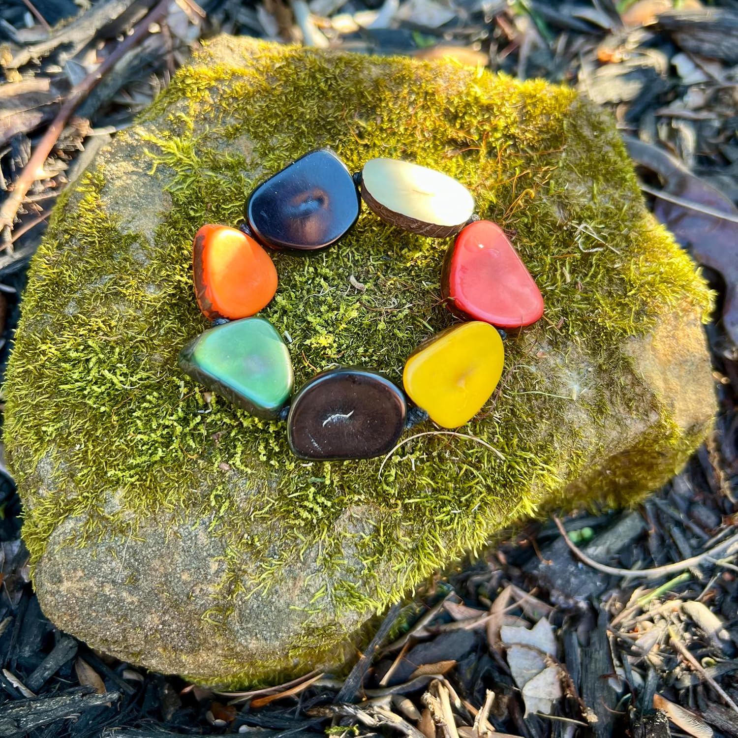 Earth Accessories Tagua Nut Beaded Bracelet for Women, Chunky Stretch Bracelets, Colorful Handmade Boho Statement Jewelry, Lightweight Elastic Fit One Size Fits Most, Several Color Options image 5