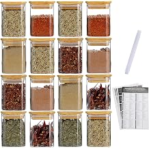 16Pcs 7oz حافظة زجاجية مع 275 ملصق ، منظم توابل محكم مع مجموعة غطاء من الخيزران للفلفل والملح والسكر