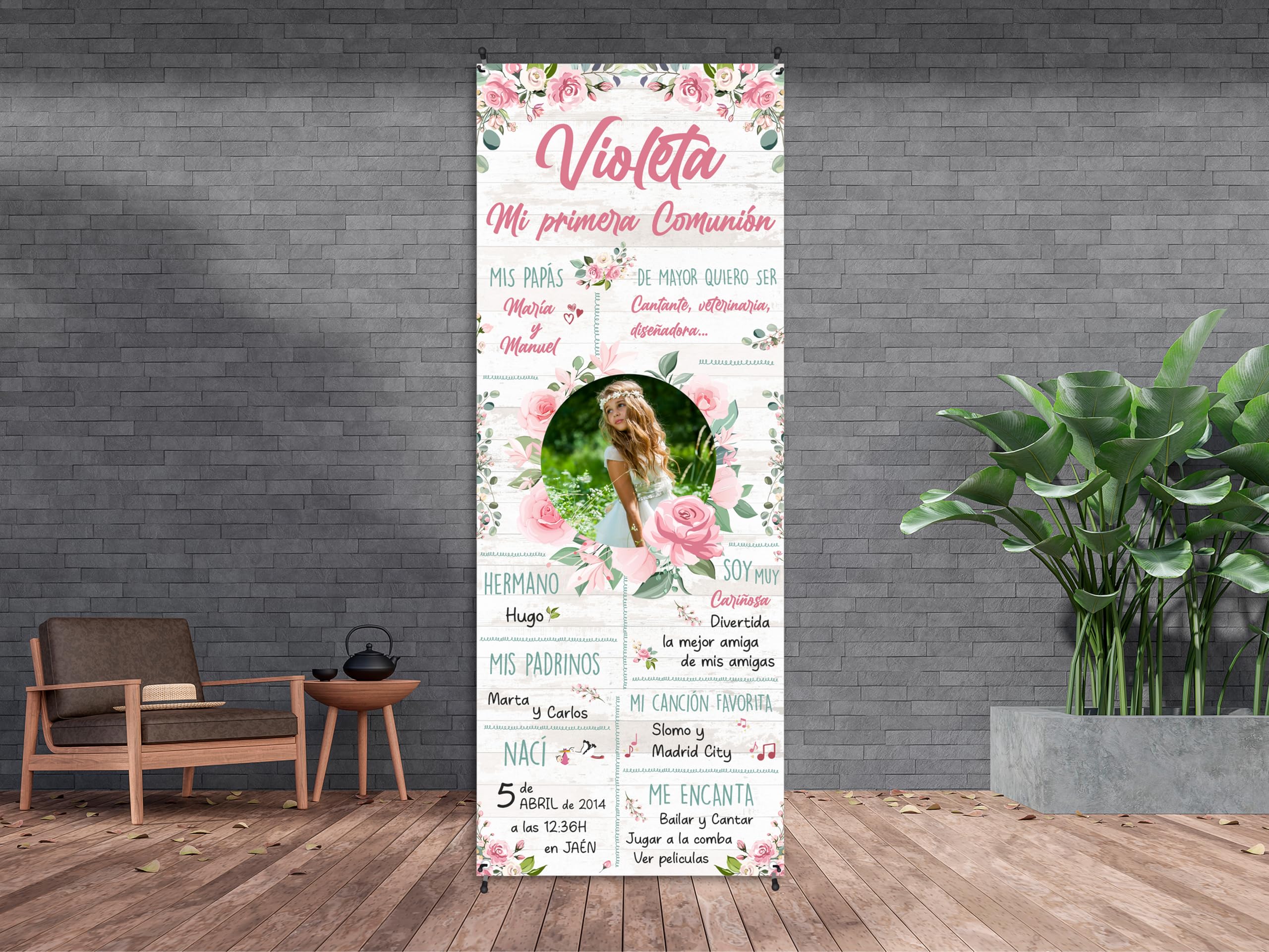 Oedim Xbanner Comunion Personalizada Modelo 1, 60x160cm, Fabricado en Lona con Soporte X Banner, Expositor Publicitario Desmontable