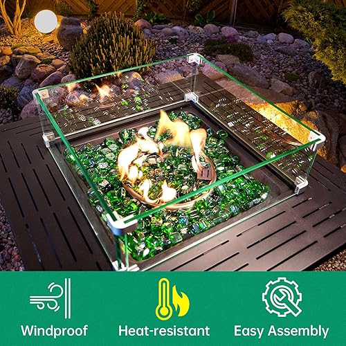 Miniatura 6 de vchin Protector de viento para fogata, protector de viento de vidrio de 29 x 13 pulgadas para mesa cuadrada de hoguera. Hecho de vidrio templado