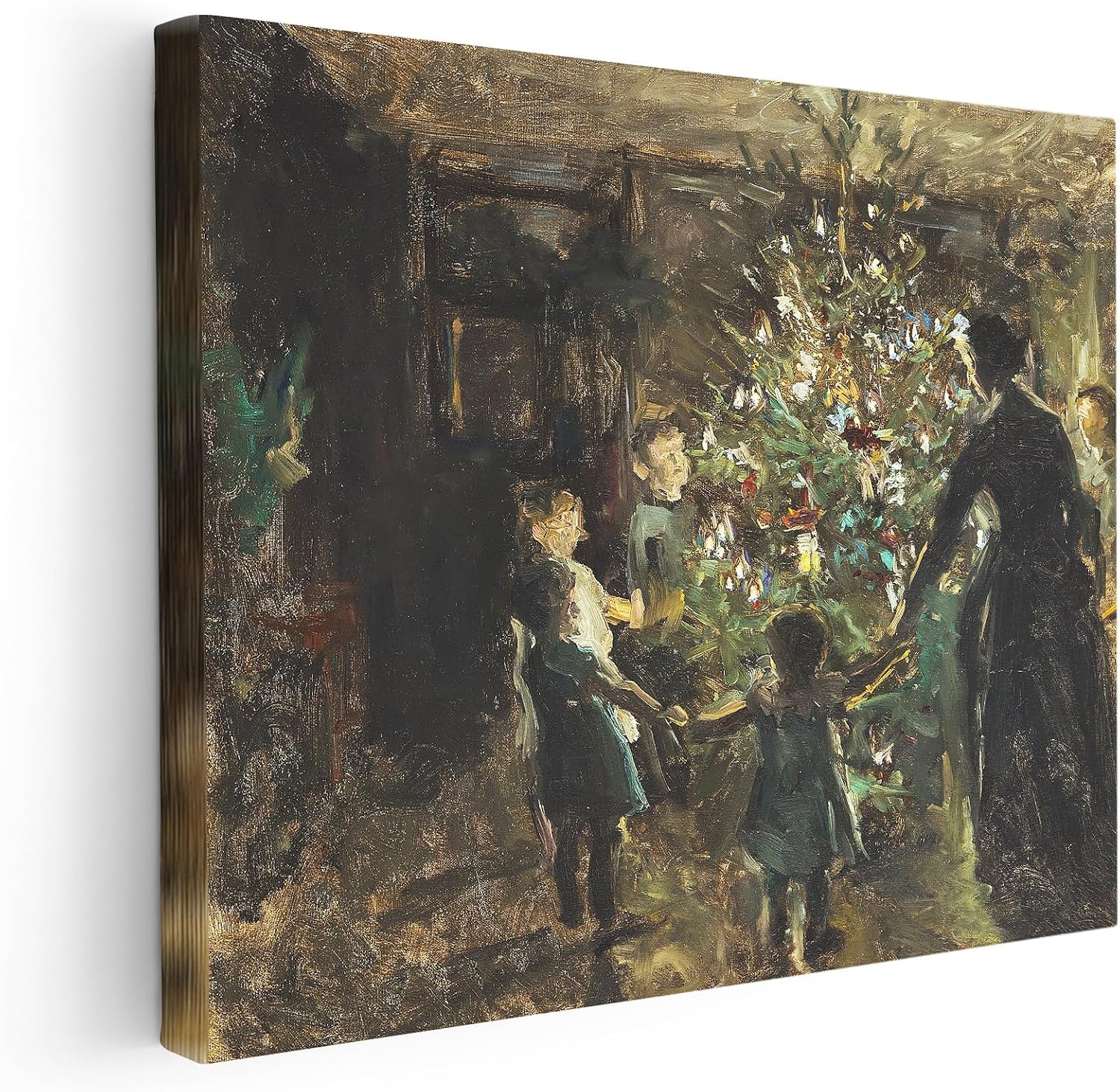 Poster Master Christmas Tree Painting Canvas - Retro Holiday Print - Winter Art - Abstract Wall Design - Moody Art - Great Living Room or Office Wall Decor - 8x10 STRETCHED Canvas