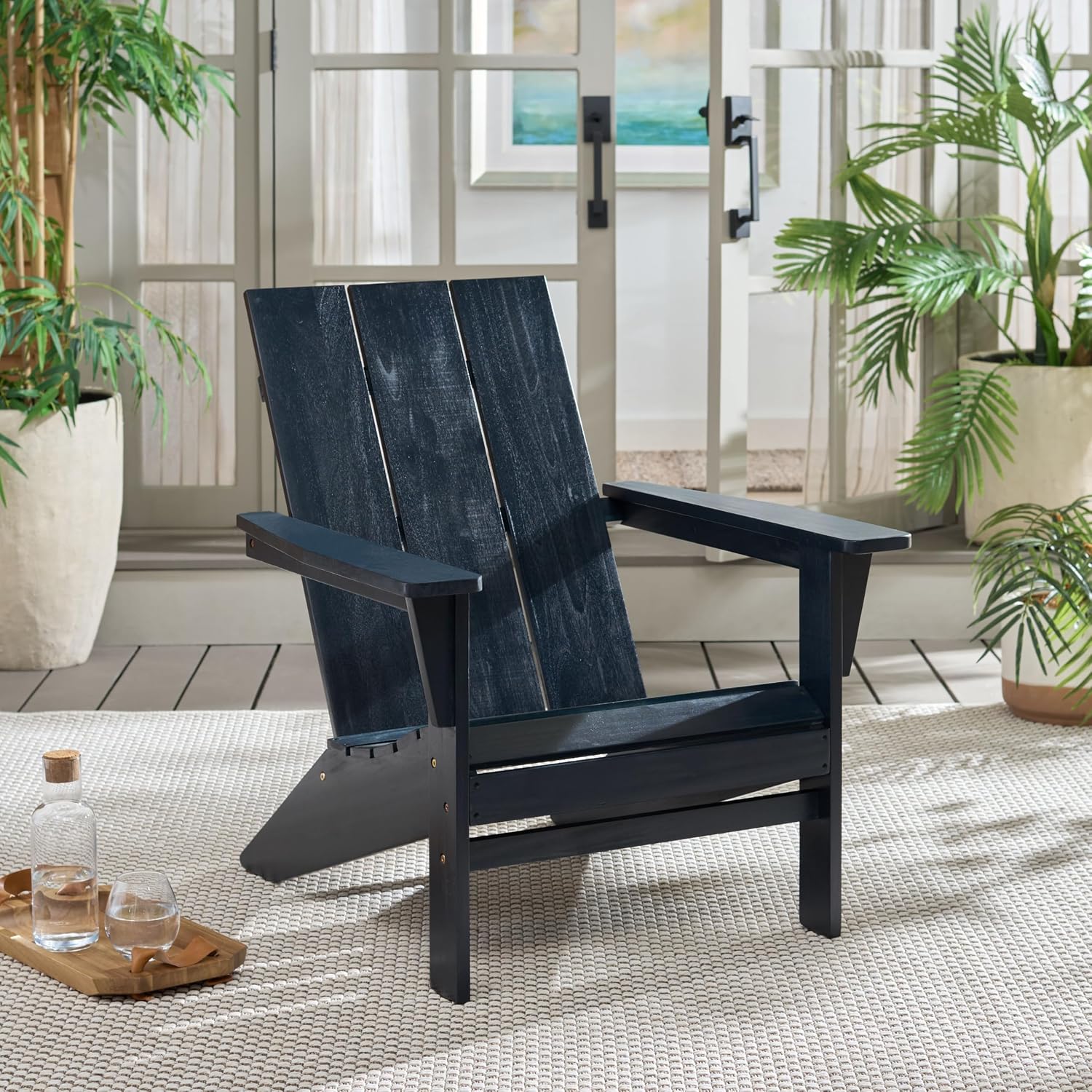 SAFAVIEH Outdoor - Alton Adirondack Chair - Midnight Blue Solid Wood - Weather Resistant - Ideal for Patio, Deck, Backyard, 30.31" W x 32.01" D x 34.65" H (PAT6801C)