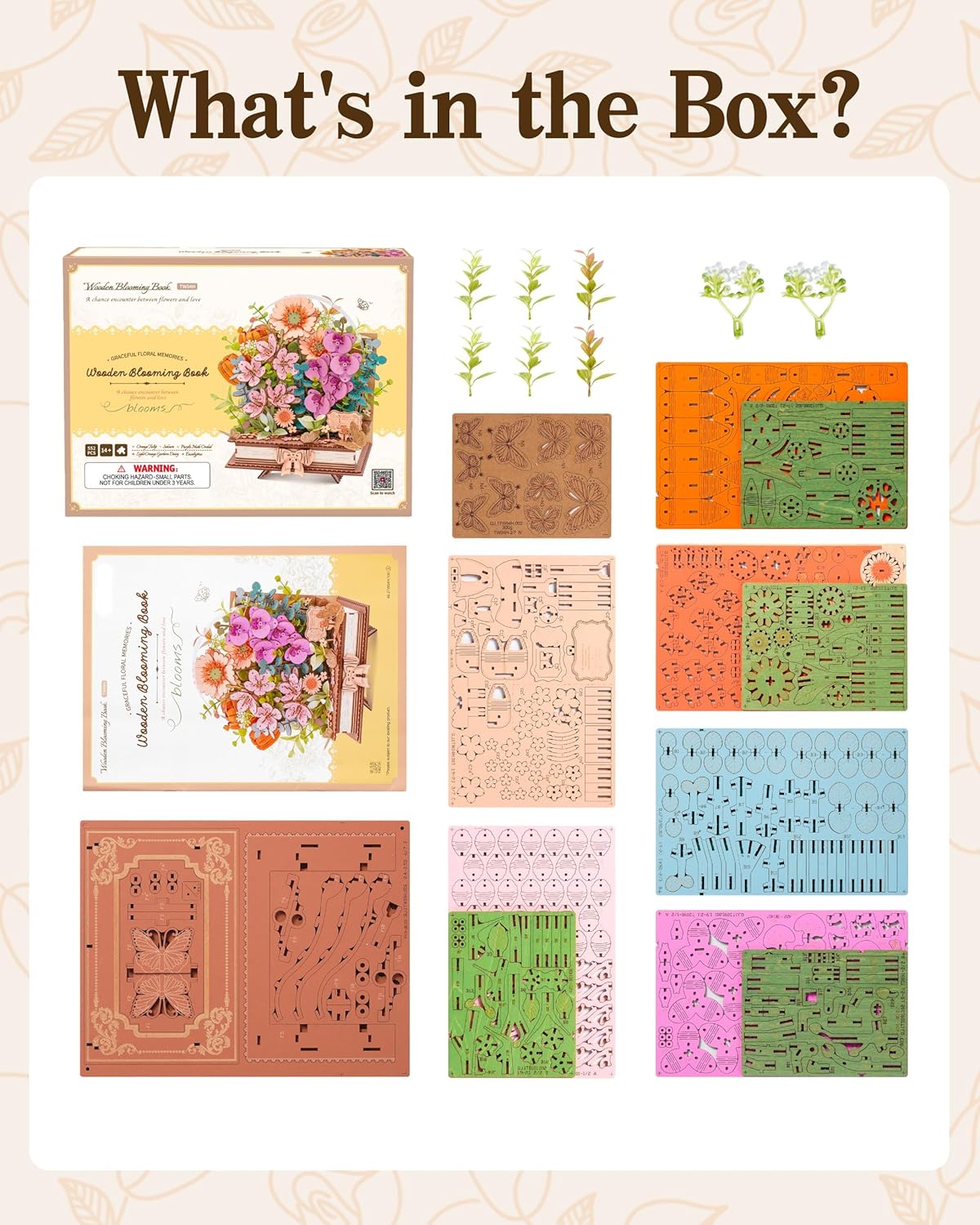 ROBOTIME 3D Wooden Blooming Book Garden DIY Kit, Flowers Building Set, Adult Creative Craft & Home Decor Puzzle, Unique Gift for Women, Mom, Plant/Book Lovers