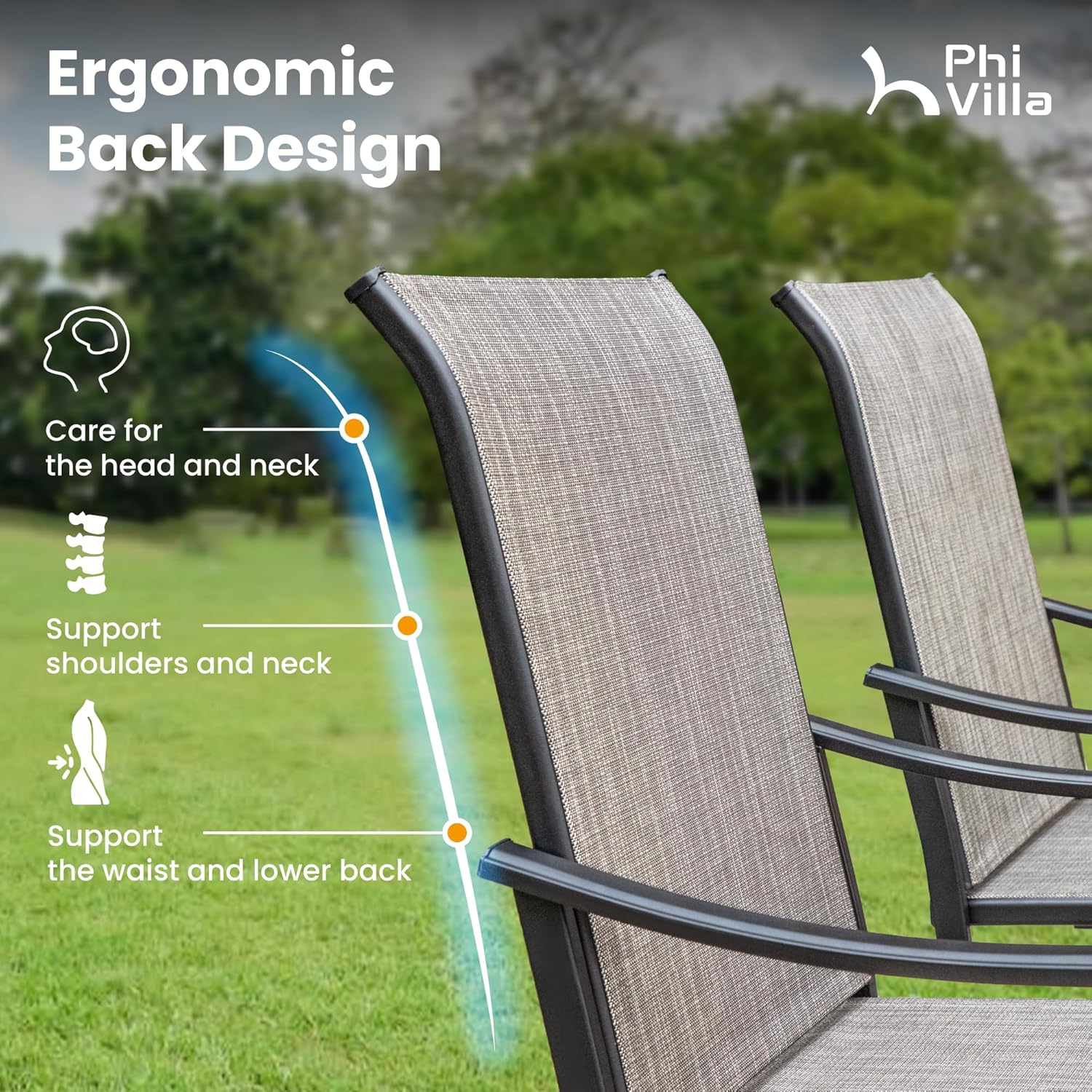 PHI VILLA 7 PCS Outdoor Dining Set,2 Swivel & 4 Stable Dining Chairs,Patio Table with Wooden Like Table Top,Sling Fabric and Durable Frame,Outdoor Dining Table and Chairs for Garden