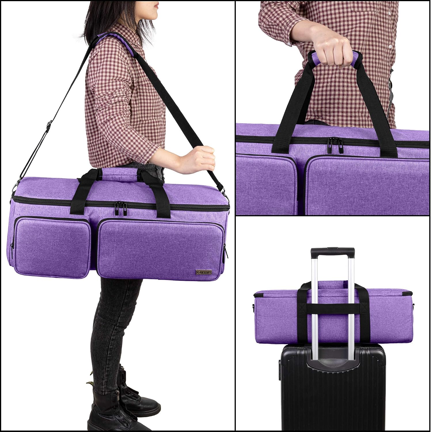 CURMIO Carrying Case Compatible with Cricut Explore Air 2, Cricut Maker, Silhouette Cameo 4 and Cameo 3, Travel Storage Bag with Pockets for Craft Tools and Accessories, Purple