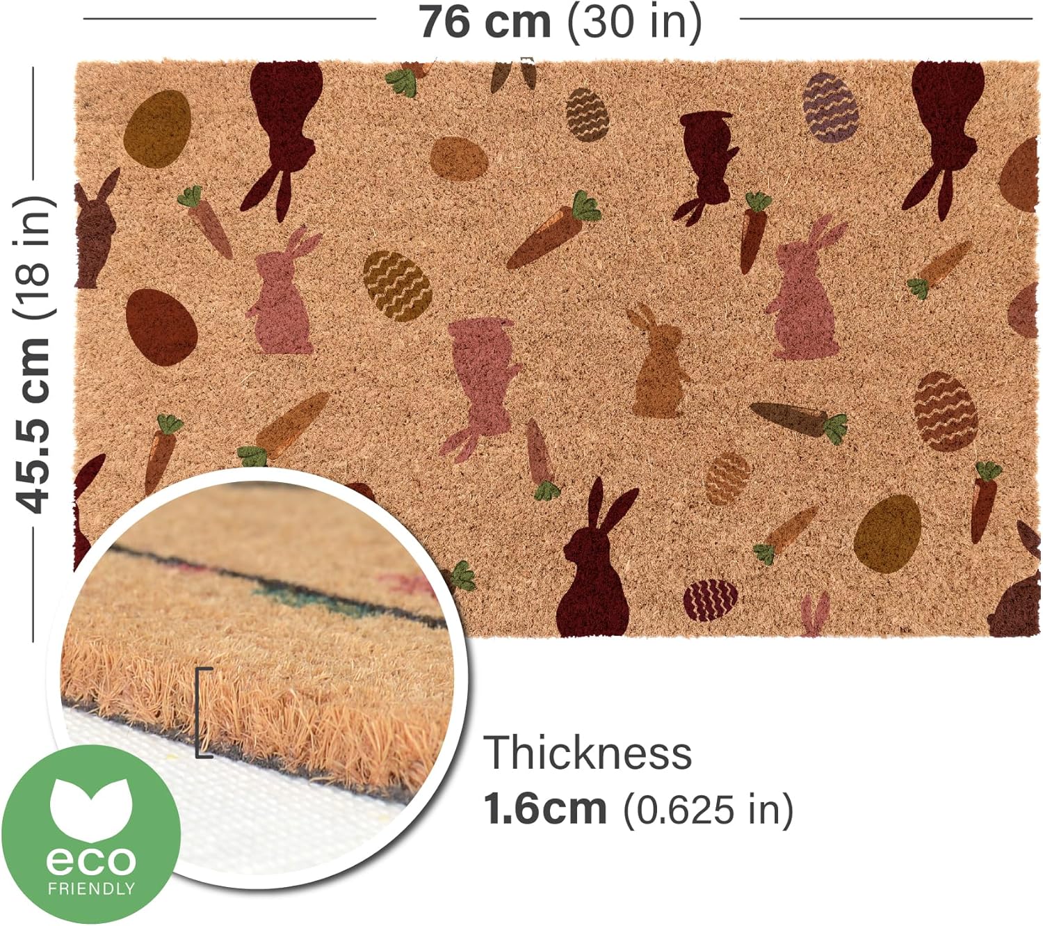 COCO MATS 'N MORE Easter Design Coco Doormat – Durable Non‑Slip Outdoor Door mats for Front Porch | Stylish Easter Coir Doormat (18" X 30" | Follow The Bunny Welcome Mat | Made in USA)