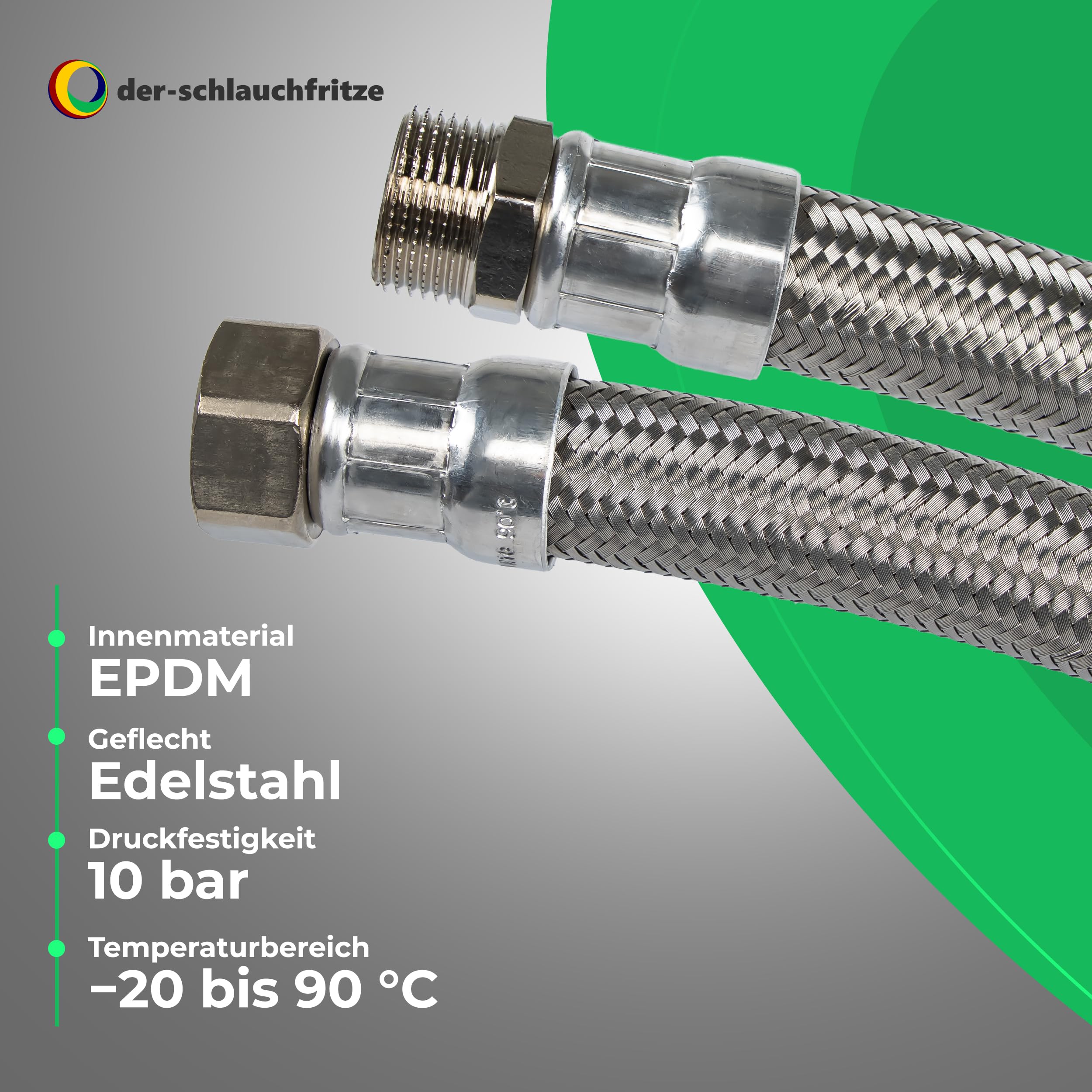 Manguera reforzada de 3/4" x 3/4" AG, manguera flexible DN19 con trenzado de acero inoxidable.