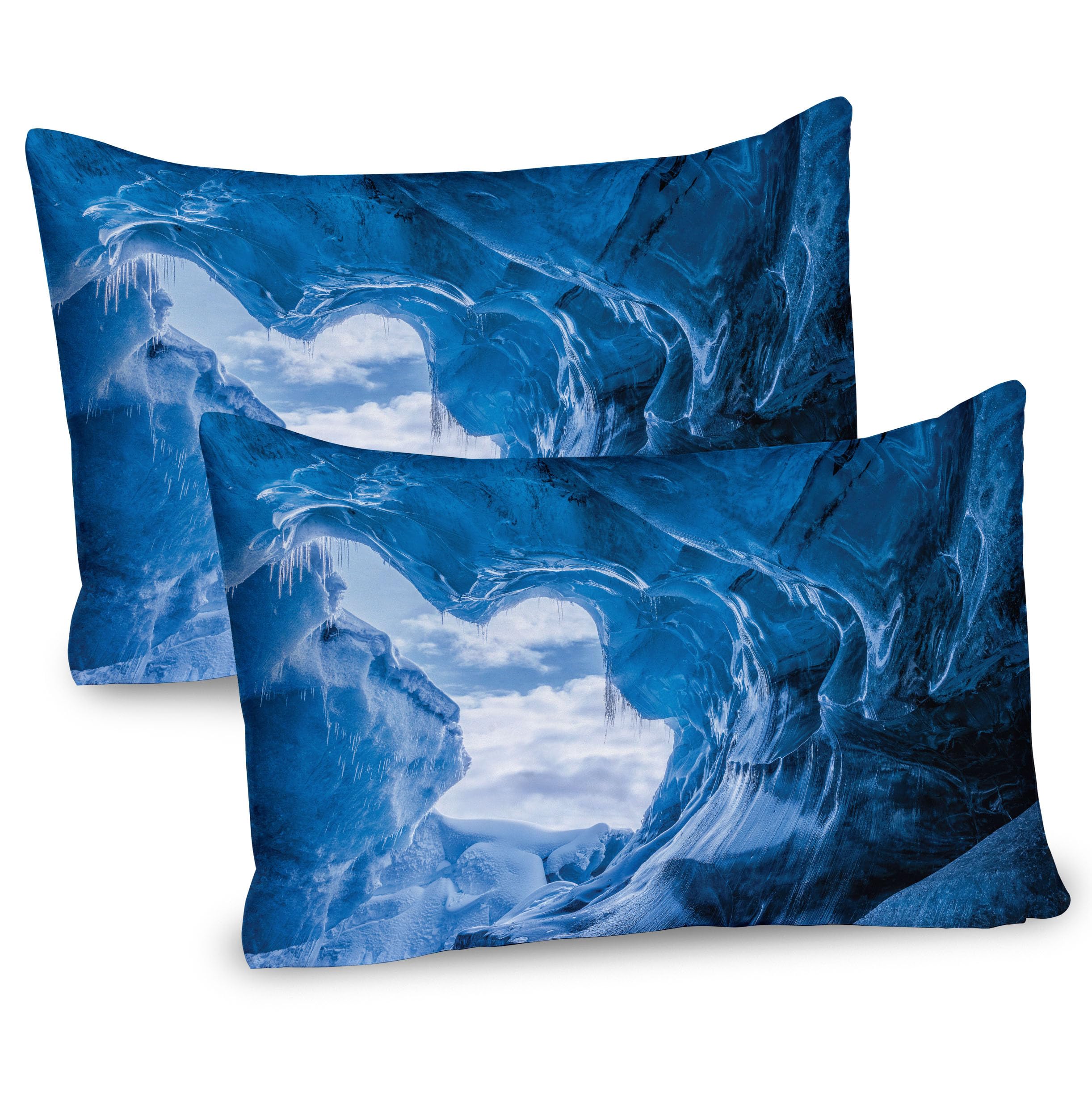 Ambesonne Natural Cave Pillow Sham Set of 2, Glacier Frozen Chilled Den in Iceland Natural Odd Forms Nordic Scandinavian Image, Quality Microfiber Bedding Item for All Seasons, 30