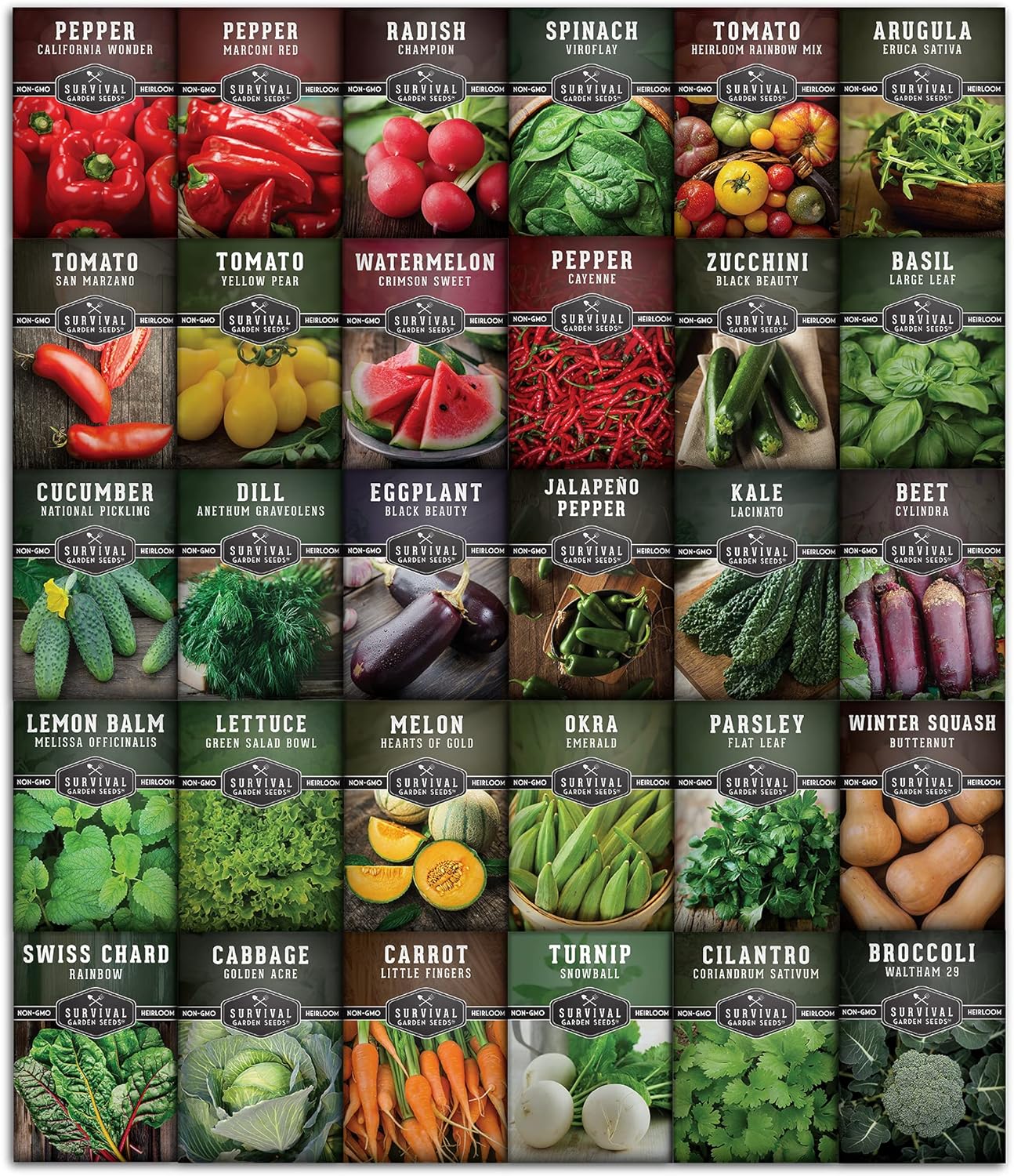 Survival Garden Seeds Home Garden Collection II Vegetable Seed Vault - Non-GMO Heirloom Survival Garden Seeds for Planting - Waterproof Packaging for Long Term Storage - 30 Varieties of Vegetables : Patio, Lawn & Garden