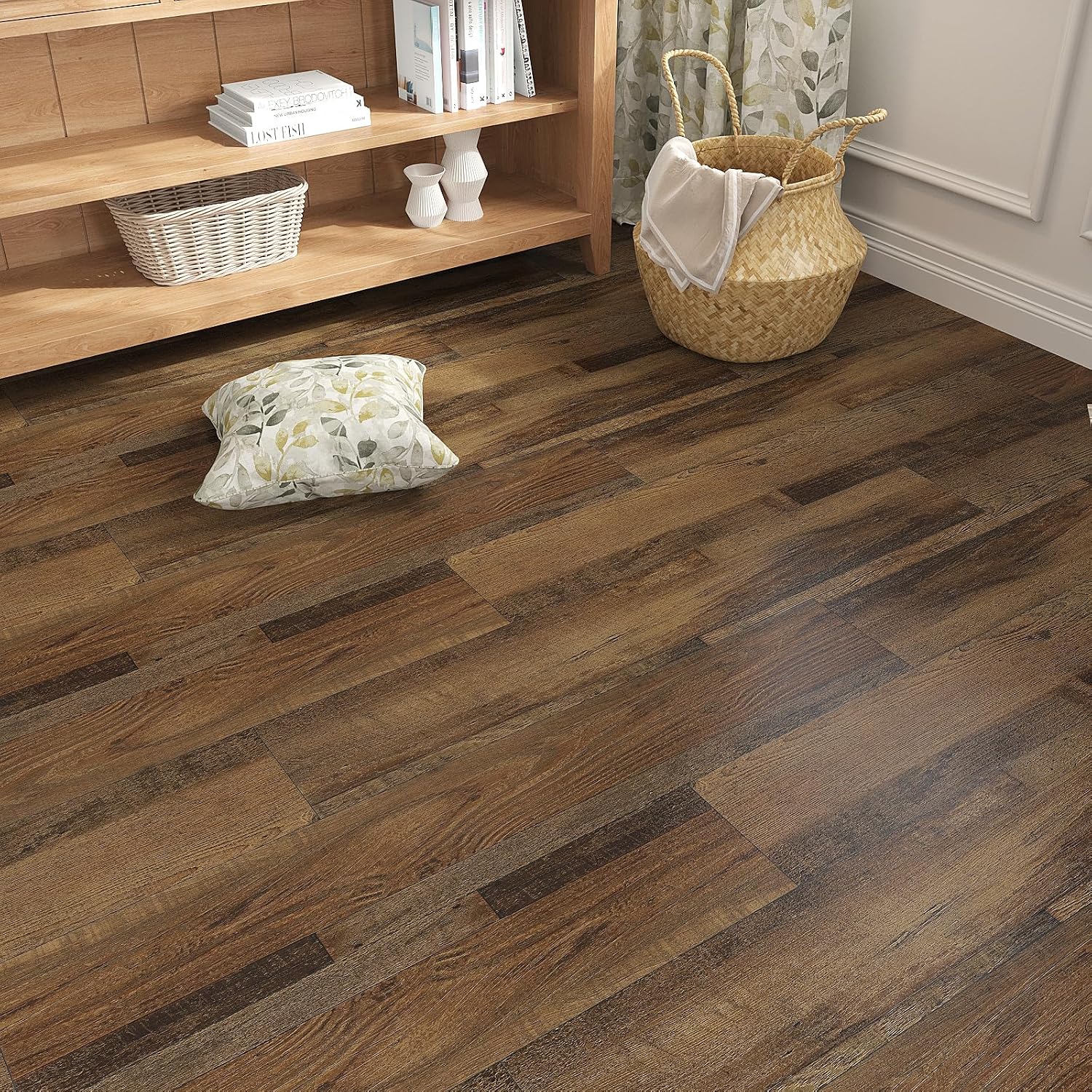 VEELIKE Burnt Oak Vinyl Floor Tiles Peel and Stick Waterproof Brown Vinyl Plank Flooring 32-Pack 47 Sq. Ft. Adhesive Laminate Flooring Peel and Stick Floor Tile for Bathroom Bedroom Kitchen 6''x36''