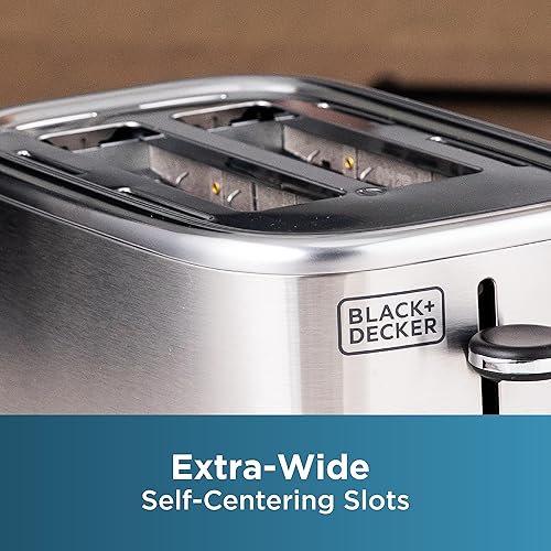 Miniatura 3 de BLACK+DECKER Tostadora de 2 rebanadas con 7 ajustes de tostado, ranuras extra anchas para bagels, acabado exterior de acero inoxidable