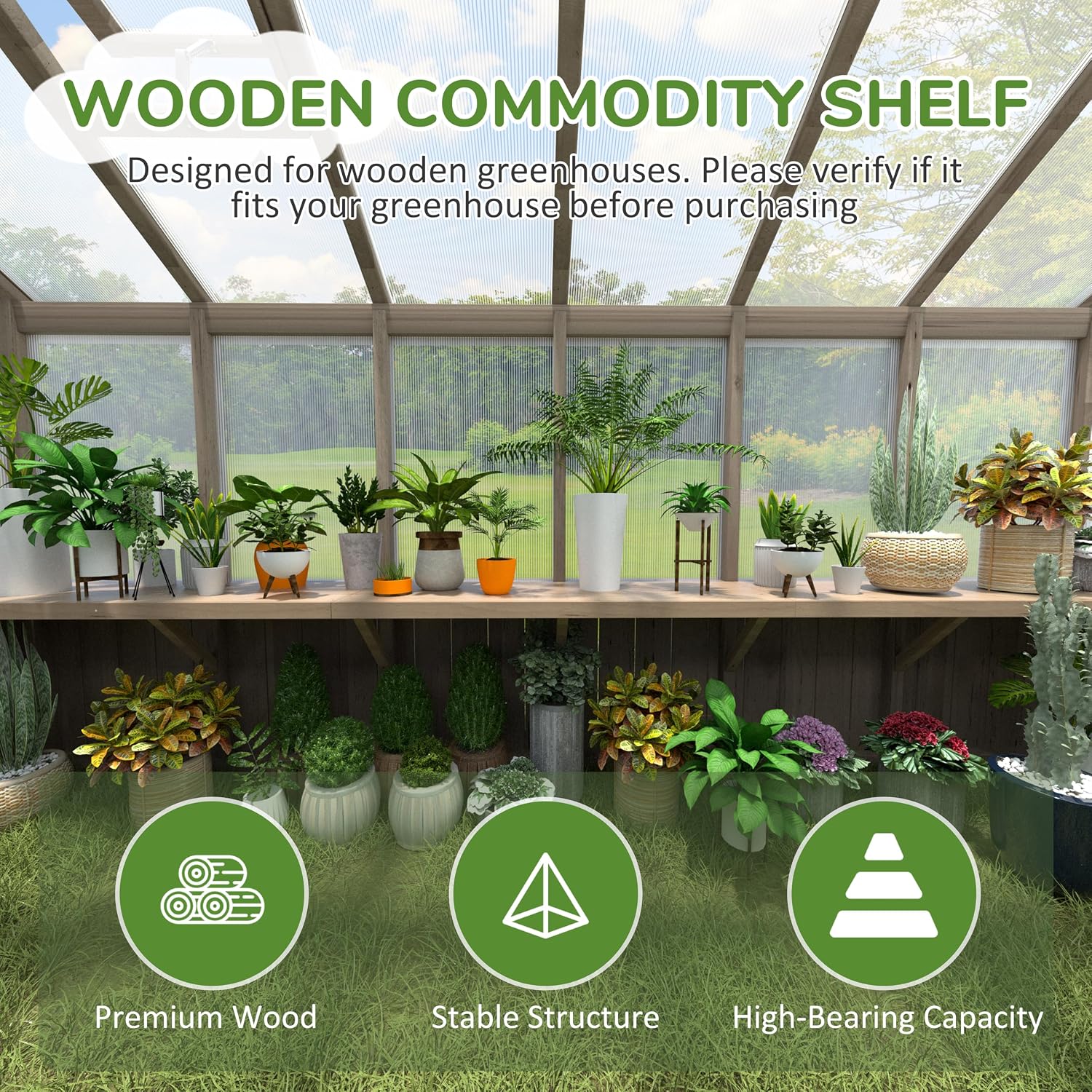 Shelf Suitable for 12FT Wood Greenhouse, 137" Wooden Storage Shelf Kit Fit Multiple Greenhouse , Horticulture Workstation, Work Bench System Shelving, Light Mocha Brown, 2 Pack