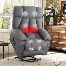 Power Lift Recliner Chair with Vibration Massage&Heat for Elderly,Upholstered Breathable Fabric Lounge Chair with Side Pockets, USB Charge Port for Living Room,Only One Package,Grey