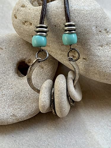 Miniatura 4 de Turquoise Open Ring Hag Stone Necklace for Women, Half Crescent Circle Protection Natural Pendant