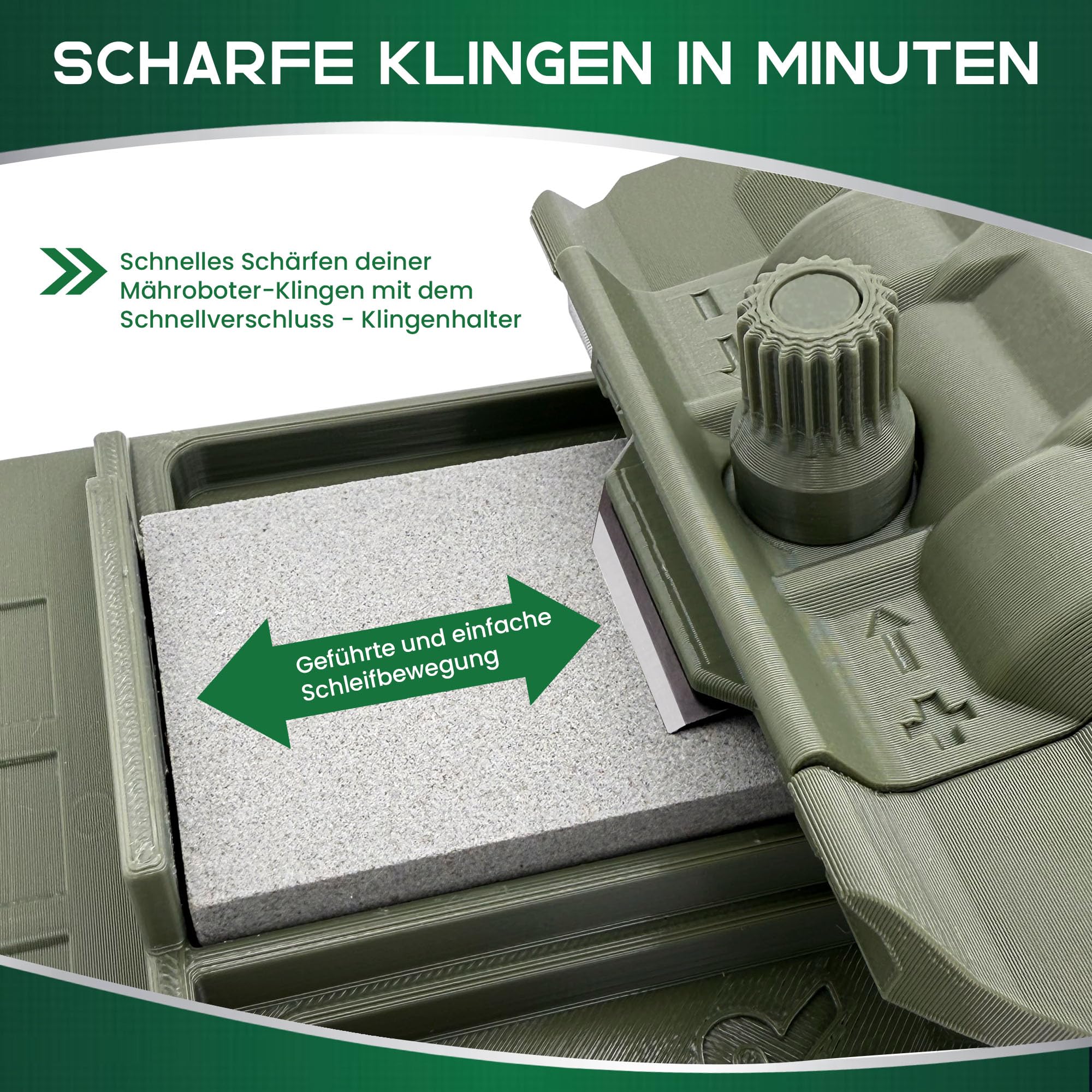 RAPID BLADE Mähroboter Messer Schleifvorrichtung vielseitig kompatibel - Rasenmäher Roboter Ersatzmesser Schleifgerät Mähklingen schärfen (Set kompatibel mit HUSQVARNA, uvm.)