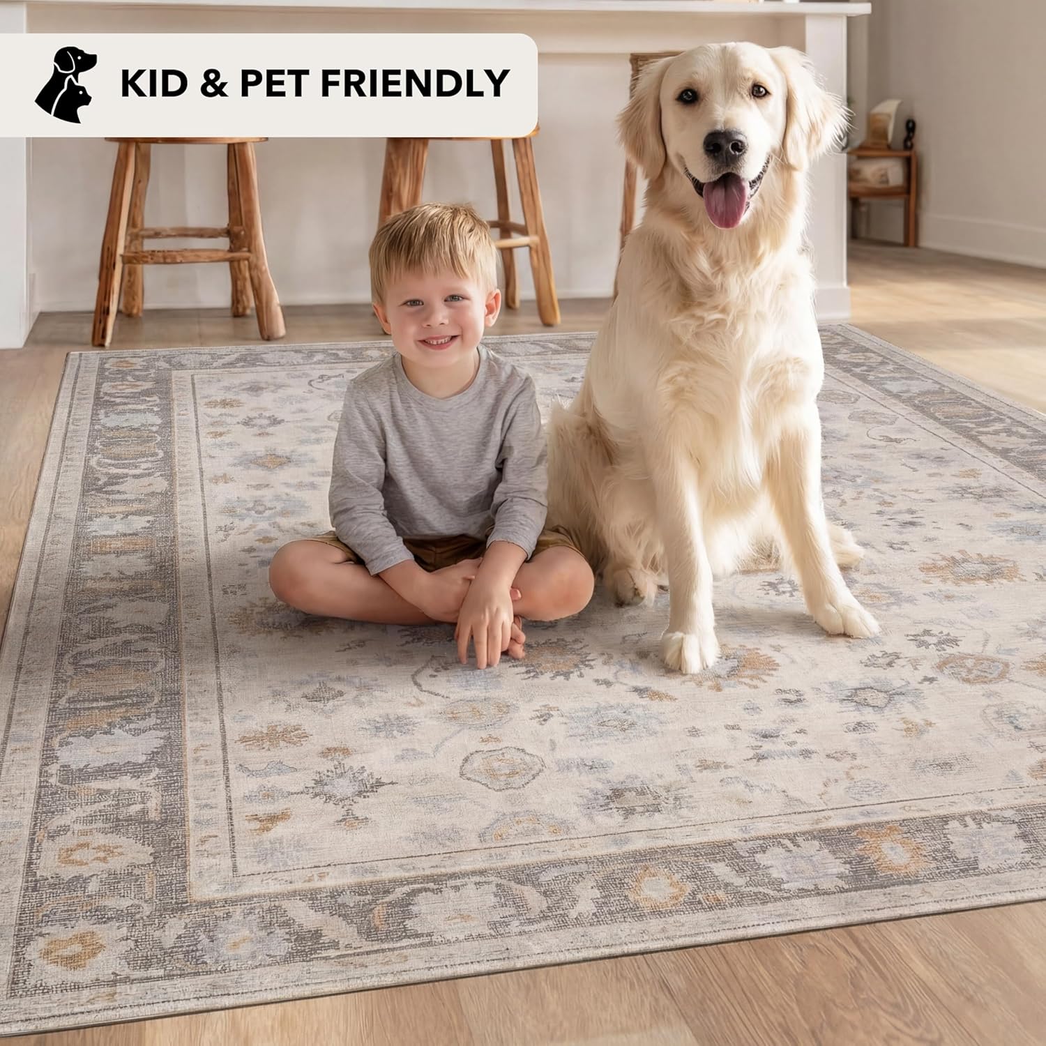 Kuden 2x3 Small Rug, Machine Washable, Non-Slip Backing, Vintage Style, Soft, Low Pile, Area Rugs for Entryway Kitchen Indoor Entrance