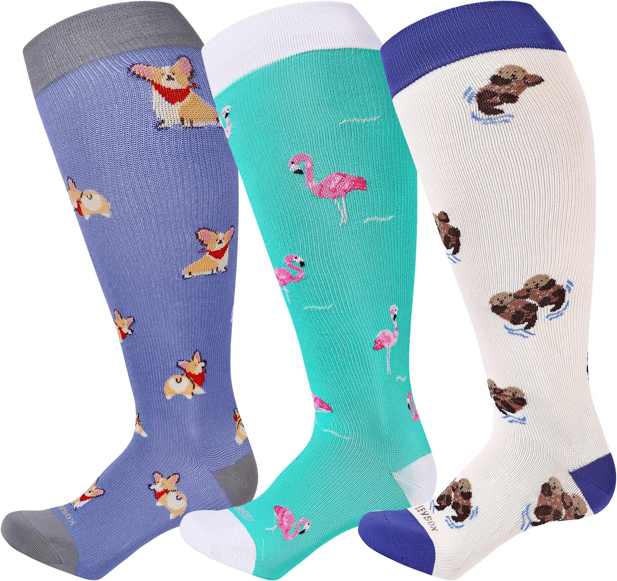 LEVSOXPlus Size Compression Socks Wide Calf for Women Men Extra Large 15-20 mmhg Knee High Support Sock for Nurses Travel Pregnant