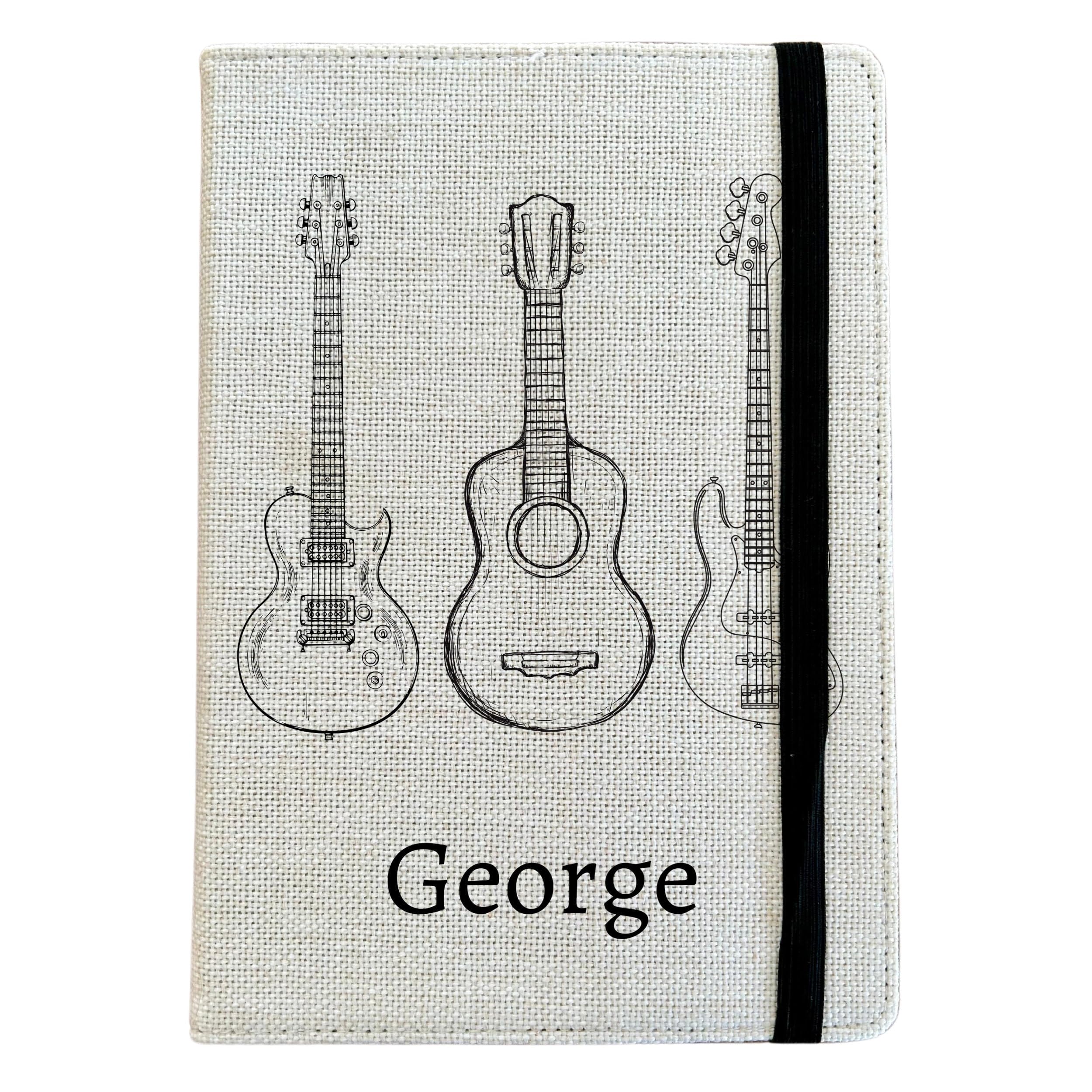 Personalised Guitar A5 Notebook - Custom Music Lined Journal - Reusable Hobby Notebook Cover - Linen Hardback Journal Cover Gift