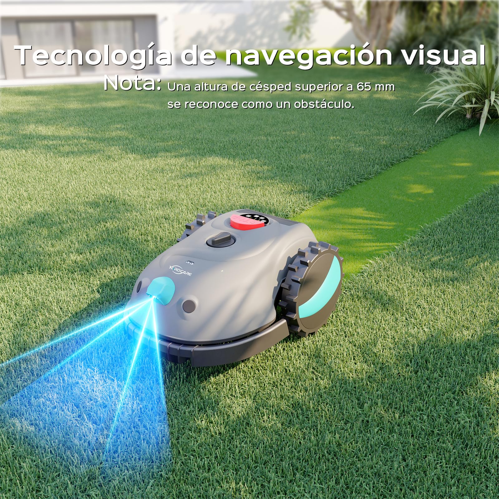 YARDCARE V100 Robot Cortacesped Electrico con Navegación por Visión, Detección de 150 Obstáculos, Robot Cortacésped Bateria hasta 150 m², Robot Cortacesped con Cuchillas de Repuesto, Corte en Espiral