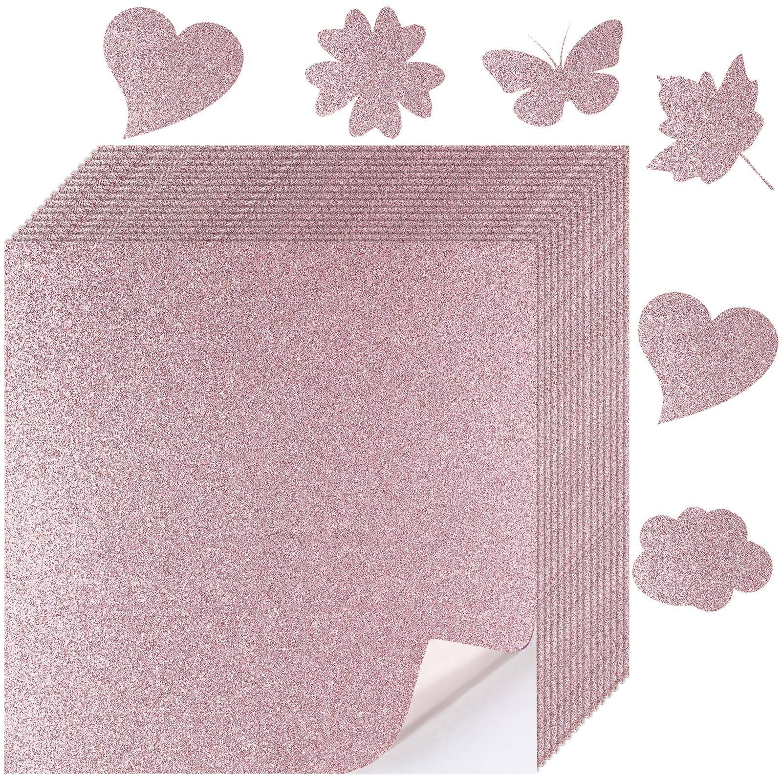 Dunzoom 18 Sheets Pink Glitter Cardstock Sticker Paper 11.6" x 11.6" Self Adhesive Heavyweight Sparkly Construction Paper for Scrapbooking DIY Craft