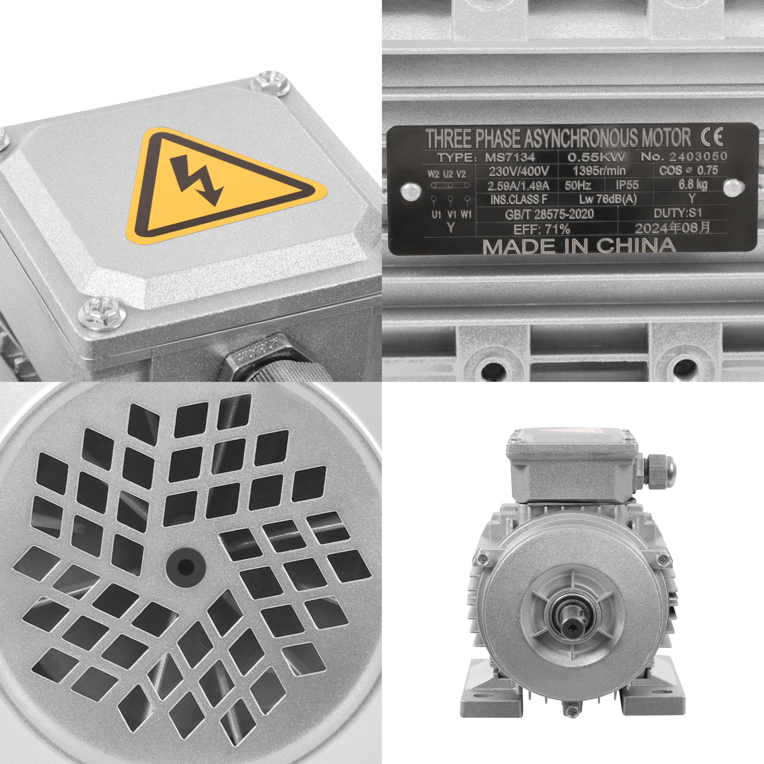 Motor eléctrico trifásico de 550 W, motor asíncrono, motor eléctrico trifásico de 1395 rpm, motor eléctrico trifásico con bobina de cobre puro, motor industrial S1 para máquinas y equipos