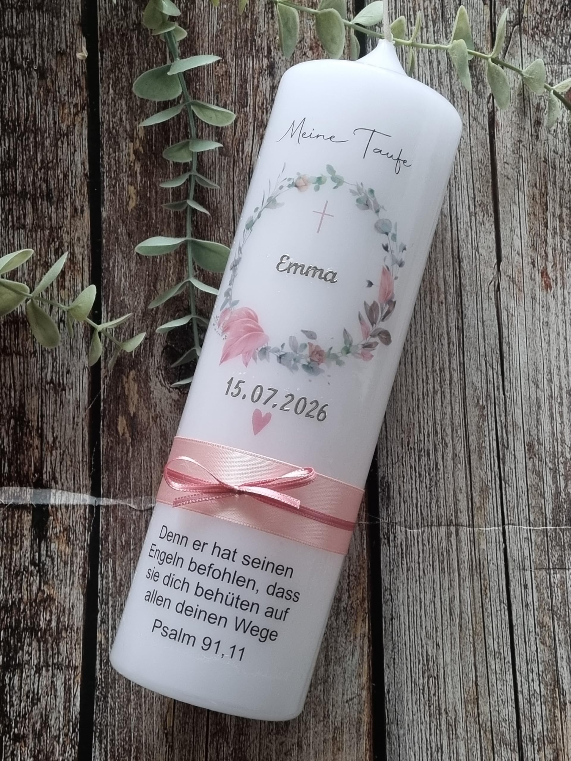 Candela di eucalipto, 25 x 7 cm, personalizzabile con nome e data del matrimonio, regalo di nozze