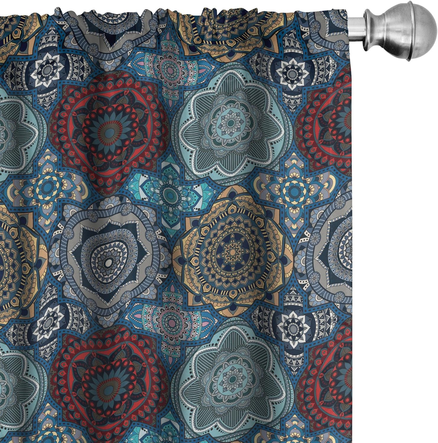 Ambesonne Moroccan Curtains, Patchwork Style Vintage Ottoman Inspiration Retro Motifs, Window Treatments 2 Panel Set for Living Room Bedroom, Pair of - 28" x 95", Blue Brown