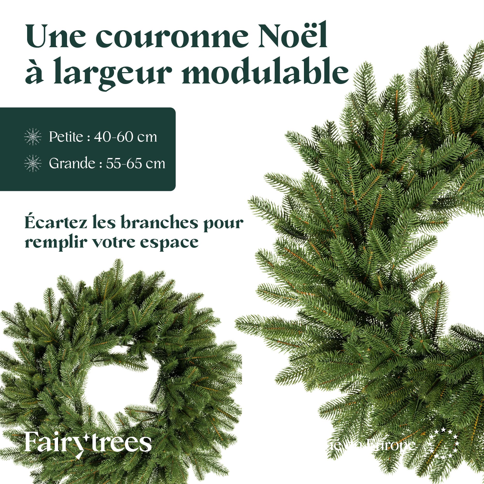FAIRYTREES Décoration Couronne Noël Verte 55 cm en PE moulé 100 % | Couronne de l'Avent à Suspendre pour Porte, fenêtre, Mur | Décoration de Noël Suspendue, Accessoire pour l’intérieur à décorer