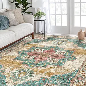 RUUGME Washable 5x7 Area Rugs - Large Rugs for Living Room Stain Resistant Carpet Vintage Rugs for Bedroom with Non Slip Backing Home Decor Floor Decoration Mat (5x7 Green)