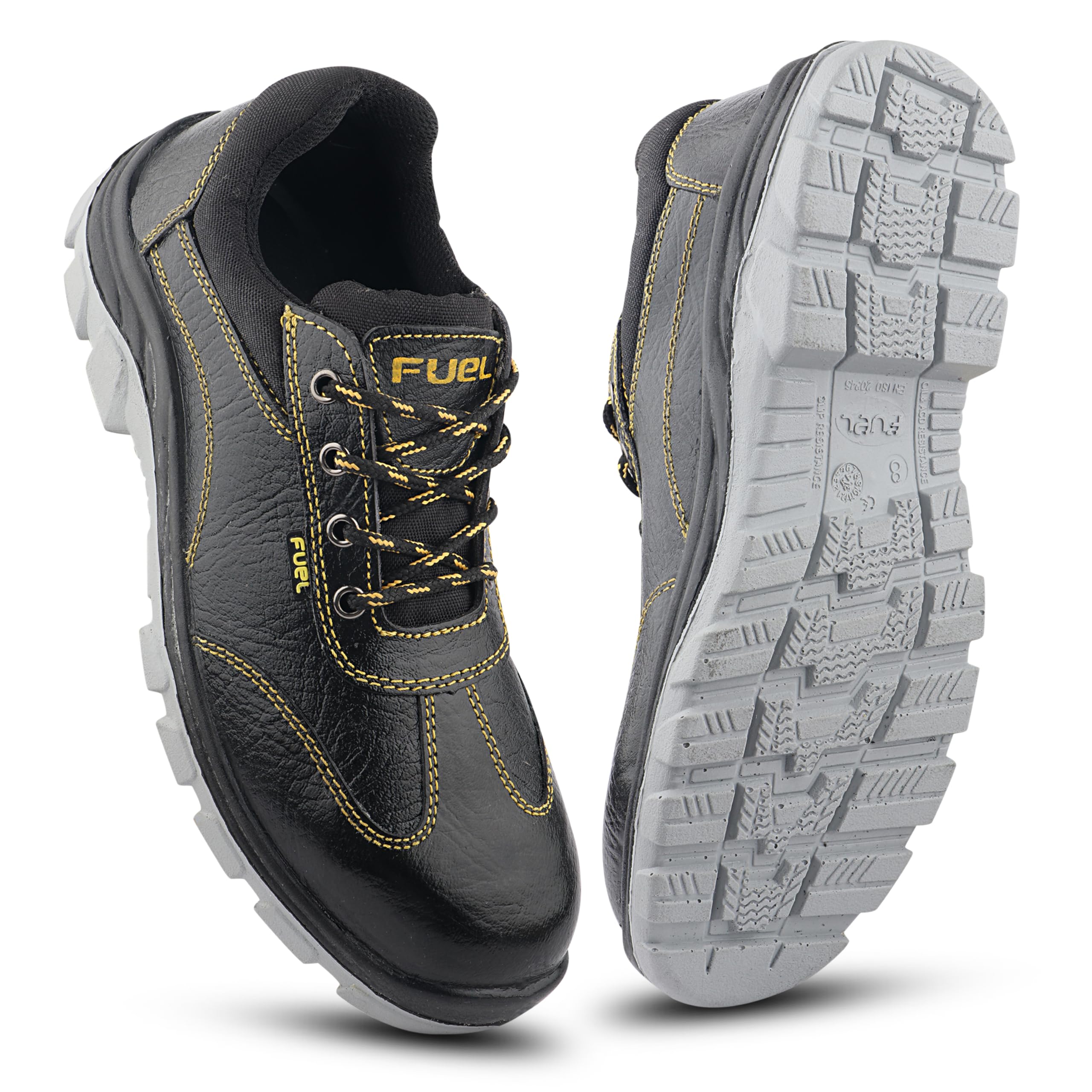 FUEL Mortar-DD Genuine Leather Safety Shoes for Men Industrial PU Double Density Sole, Steel Toe, Energy Absorption Shoe (Size-7 UK/India) Black (B0CZXYJB65) Amazon Price History, Amazon Price Tracker