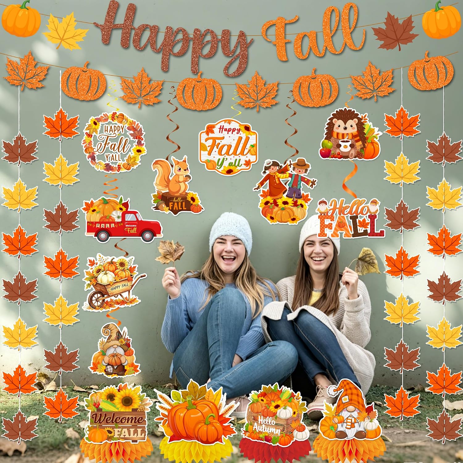 Fall Party Decorations Happy Fall Banner Garland Hanging Swirls Centerpiece
