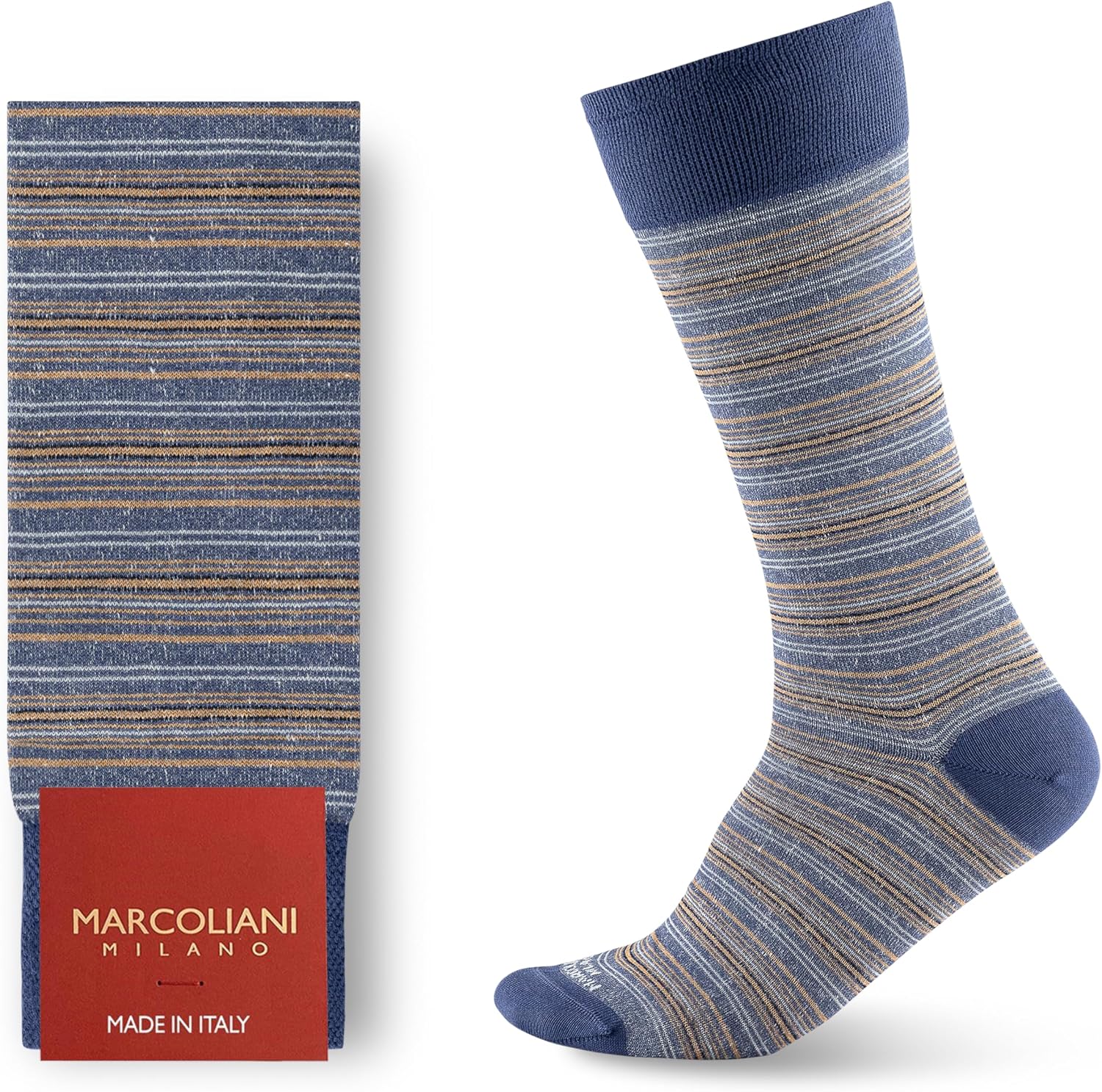 MARCOLIANI Milano Made in Italy - Mens Dress Socks | Essence of Linen T-shirt Stripe Fullcolor