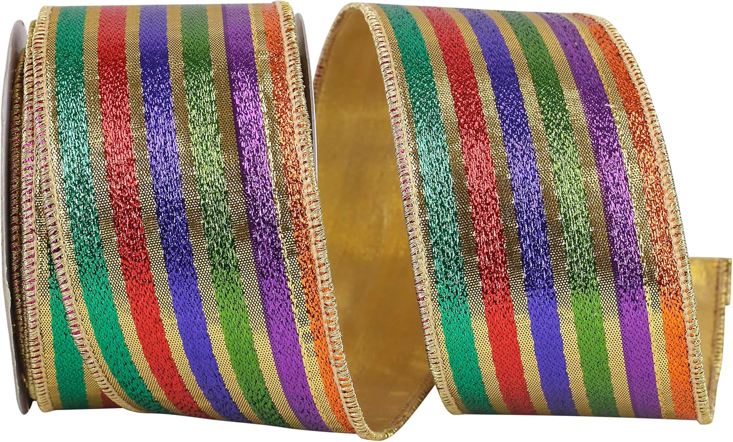 Reliant Ribbon Lame Jewel Stripe Wired Edge Ribbon, 4 Inch X 10 Yards, Multi
