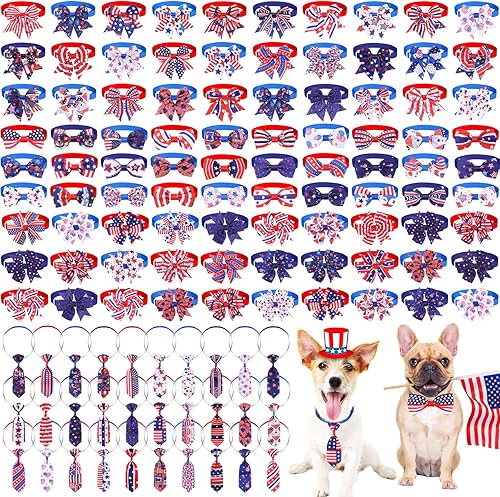Juego de 120 corbatines para perro del 4 de julio, incluye 60 corbatines para el Día de la Independencia para perros, 30 corbatines para perros, 30