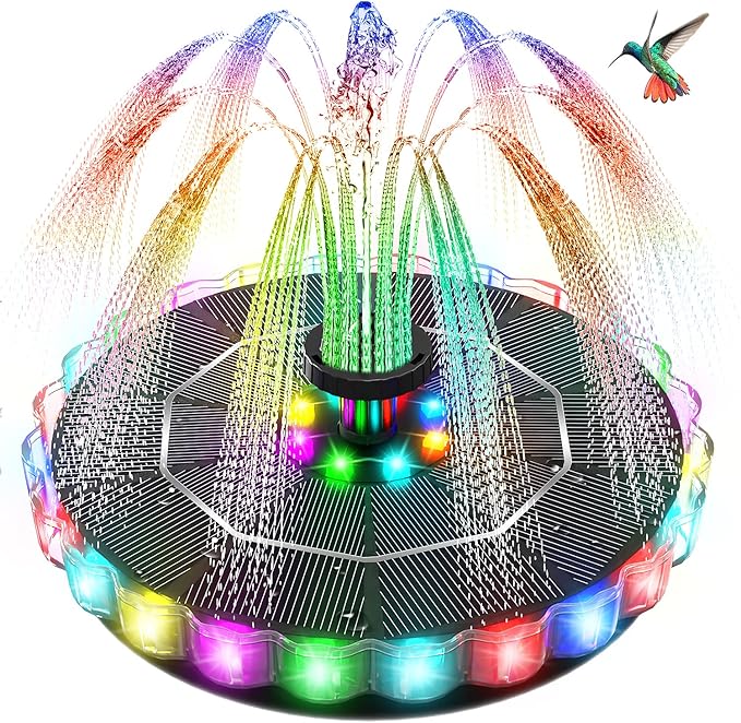 Fuente Solar Colorido Led, Yzert 3.5W Vidrio Bomba de Agua Solar con 7 Boquillas & 4 Fijadores, 2000mAh Batería Fuente para Estanque, Jardín, Exterior, Baño de Pájaros, Recipiente en oferta en Amazon