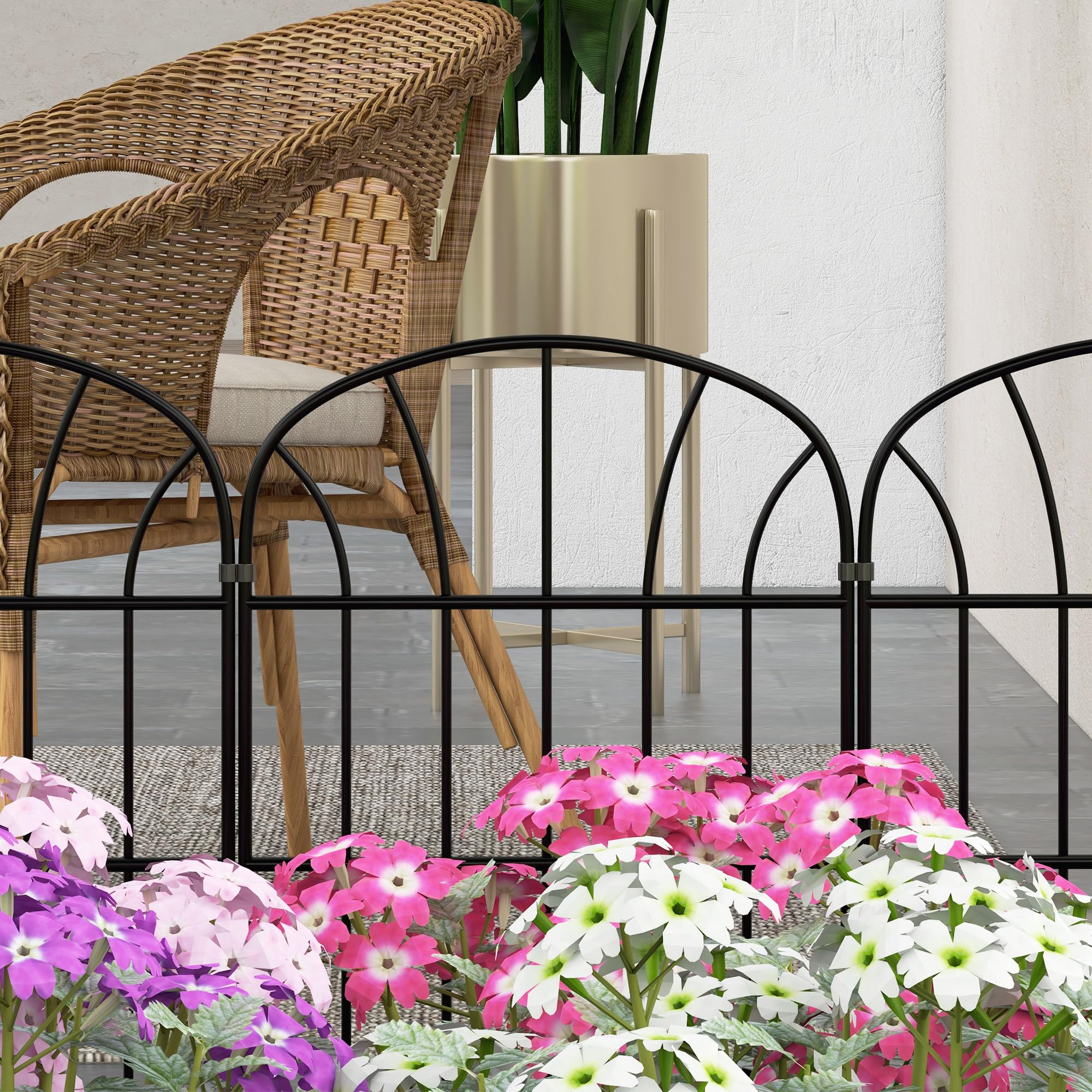 Outsunny Lot de 8 Clôtures de Jardin Décoratives Bordures 264 x 61 cm Noir