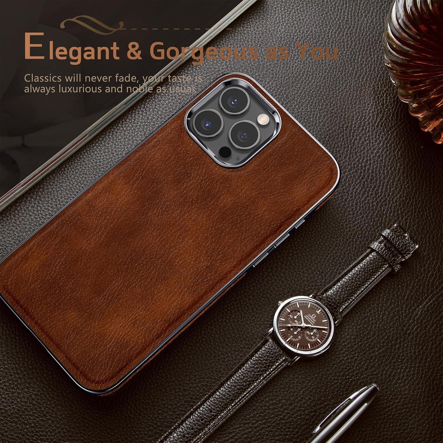 LOHASIC for iPhone 15 Pro Max Leather Case, Luxury Business Classic Cover Shockproof Protective Magnetic Phone Cases Compatible with Magsafe for iPhone 15 Pro Max 2023 New - Dark Brown