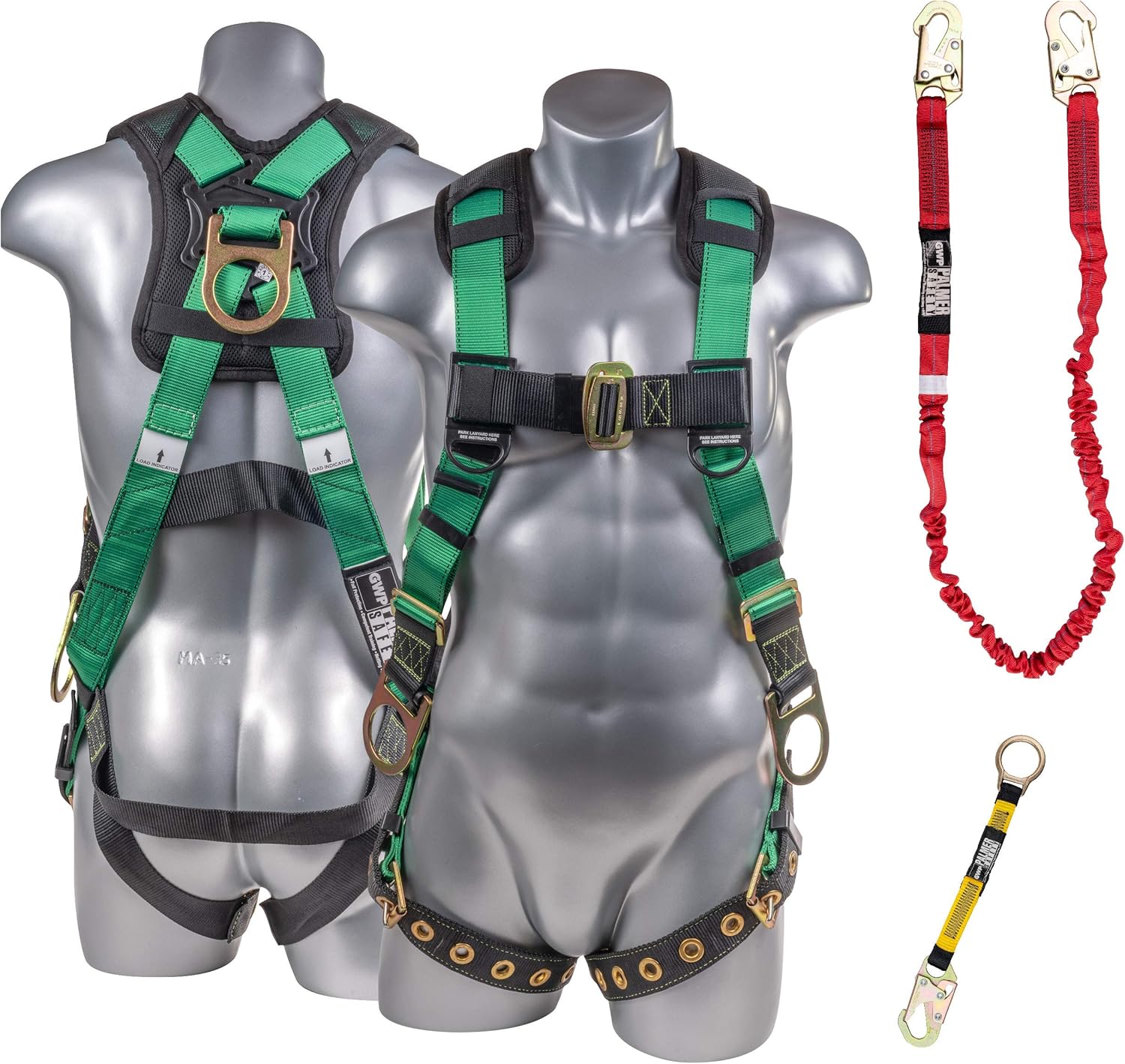 Palmer Safety Harness w/Detachable 6' INTERNAL SHOCK Absorbing Lanyard with 18" D-Ring Extender I OSHA Compliant Kit