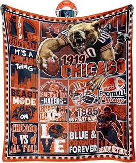 Football Fans Gifts for Chicago, Blanket for Chicago, Throw Blanket for Couch, Cooling Blankets for Hot Sleepers, Throws 80"x60", Gifts for Men Women