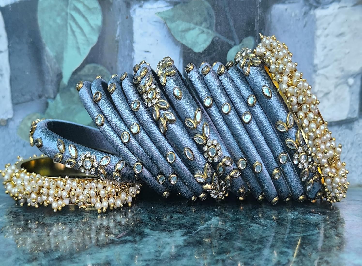 Buy Saumakshi Designs Silk Thread Bangles Set for Women (GREY-ND
